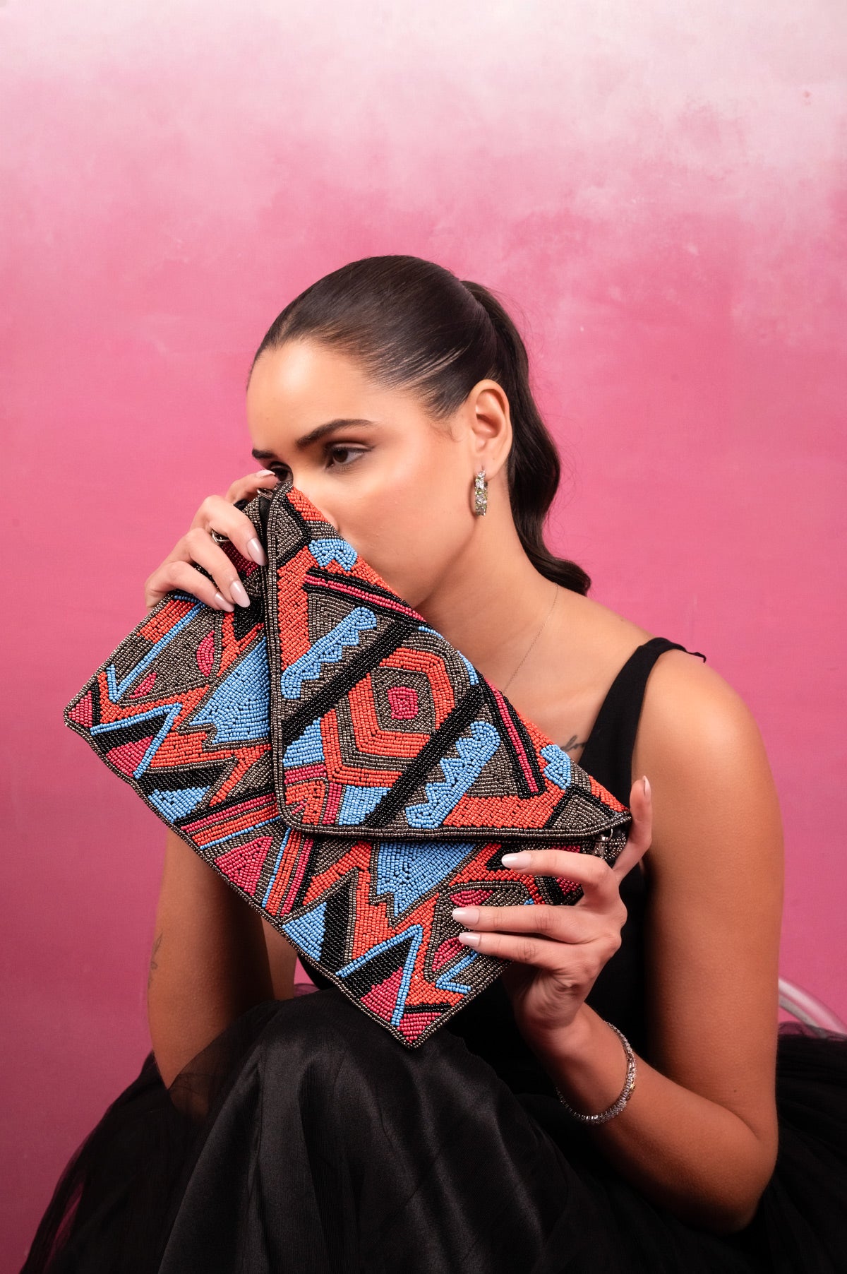 Aztec Prism Beaded Envelope Clutch