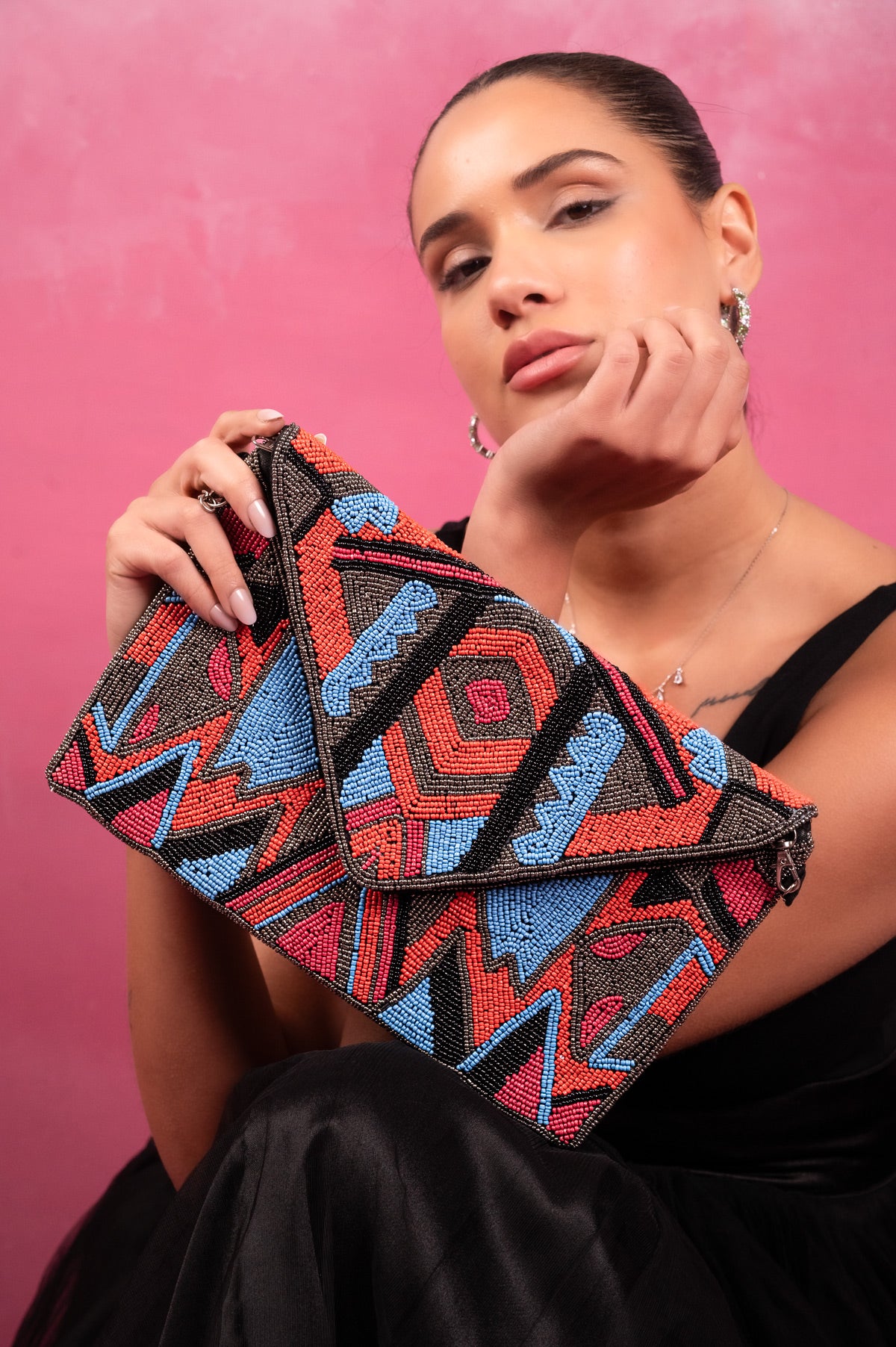 Aztec Prism Beaded Envelope Clutch