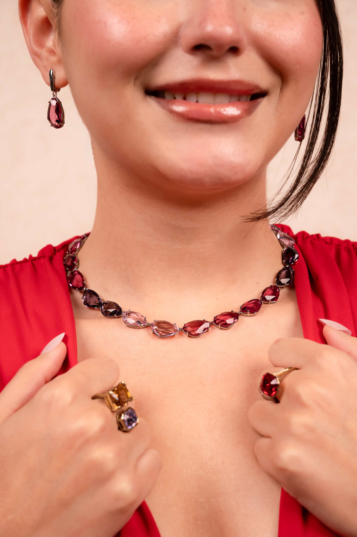 Blush Amethyst Crystal Statement Necklace Set