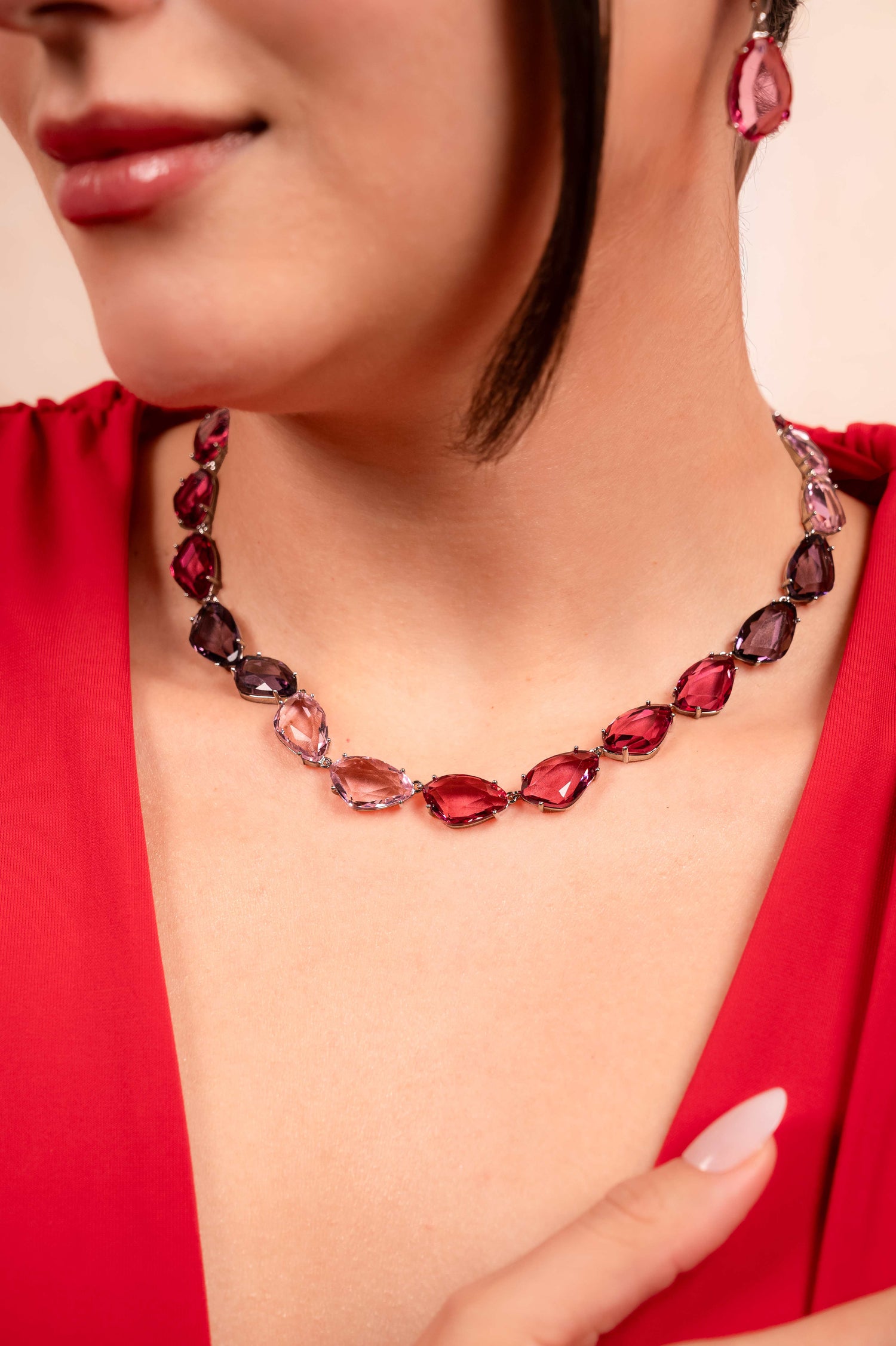 Blush Amethyst Crystal Statement Necklace Set