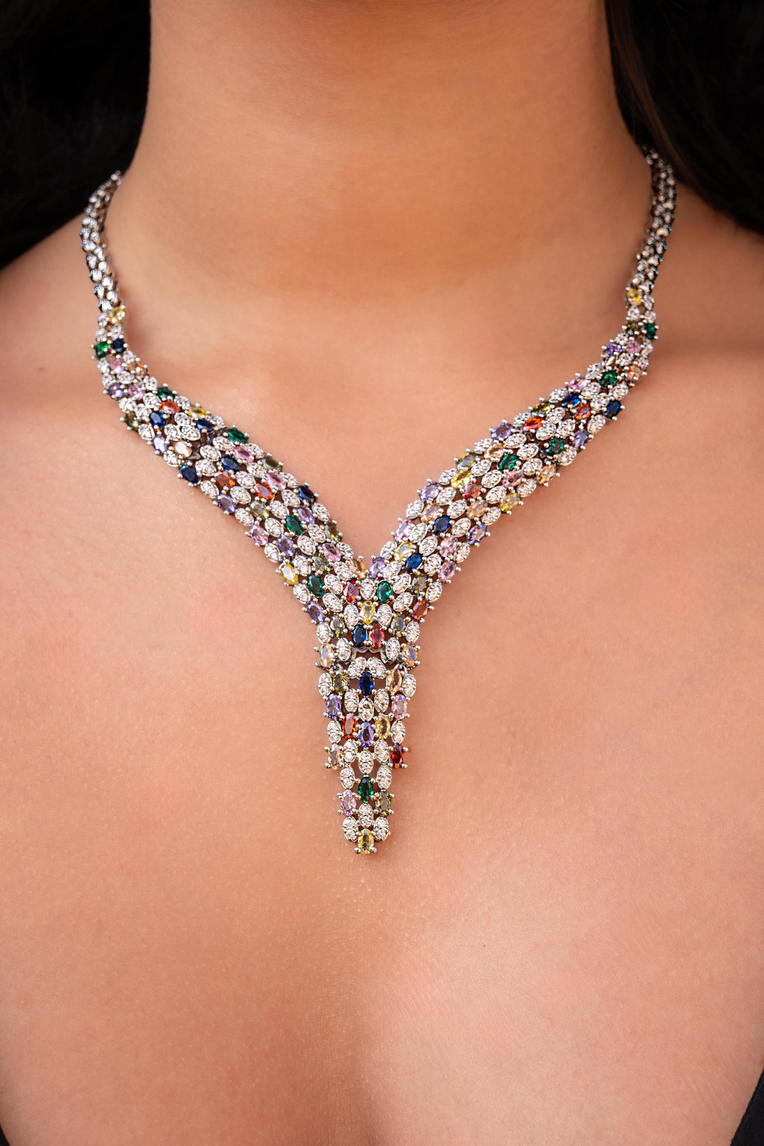 Celestial Multicolor Crystal Bridal Necklace Set