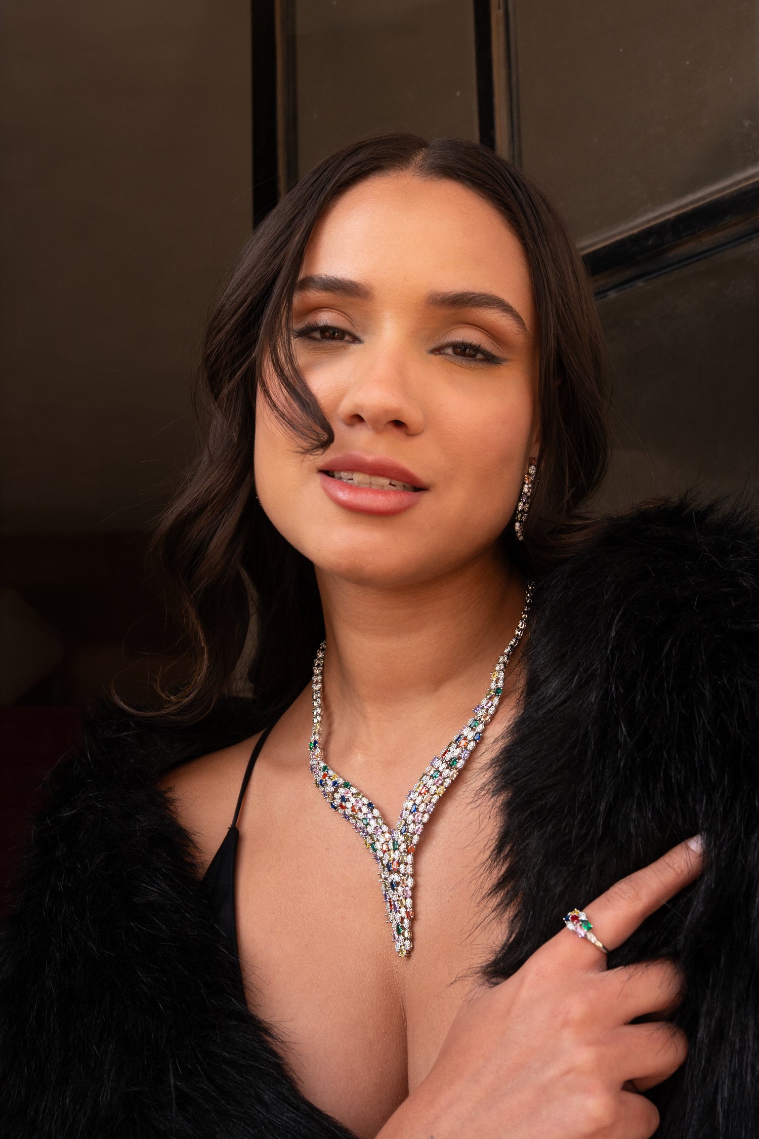 Celestial Multicolor Crystal Bridal Necklace Set