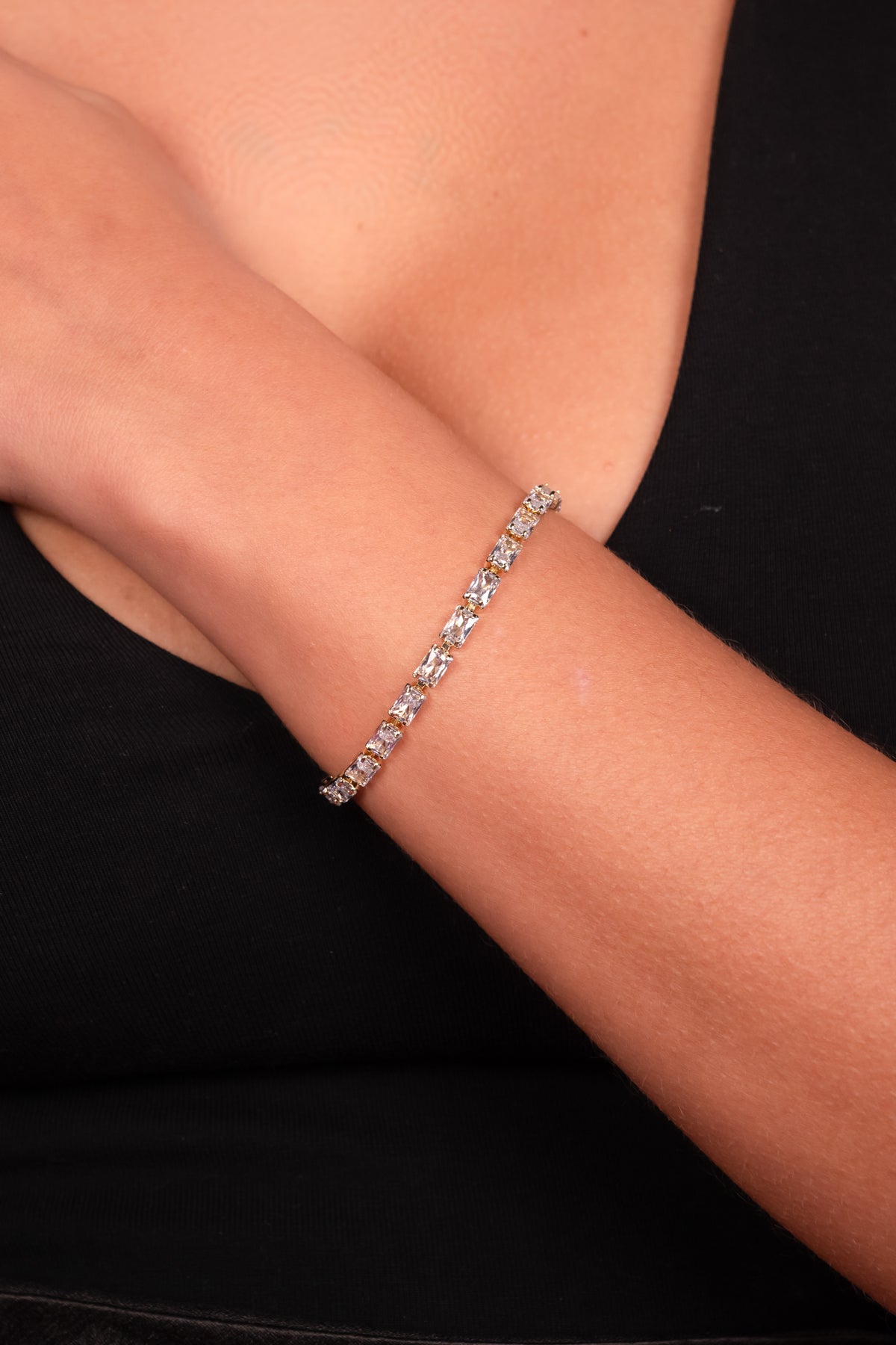 Classic Emerald-Cut Crystal Tennis Bracelet