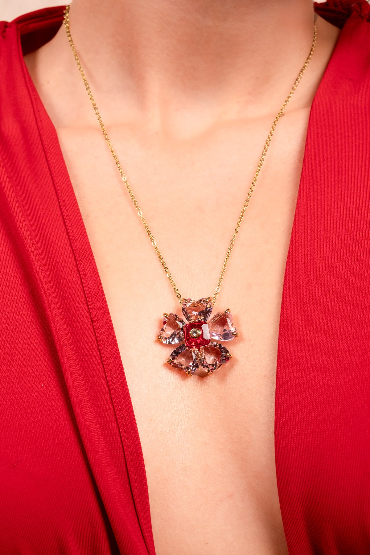 Crimson Bloom Statement Necklace Set