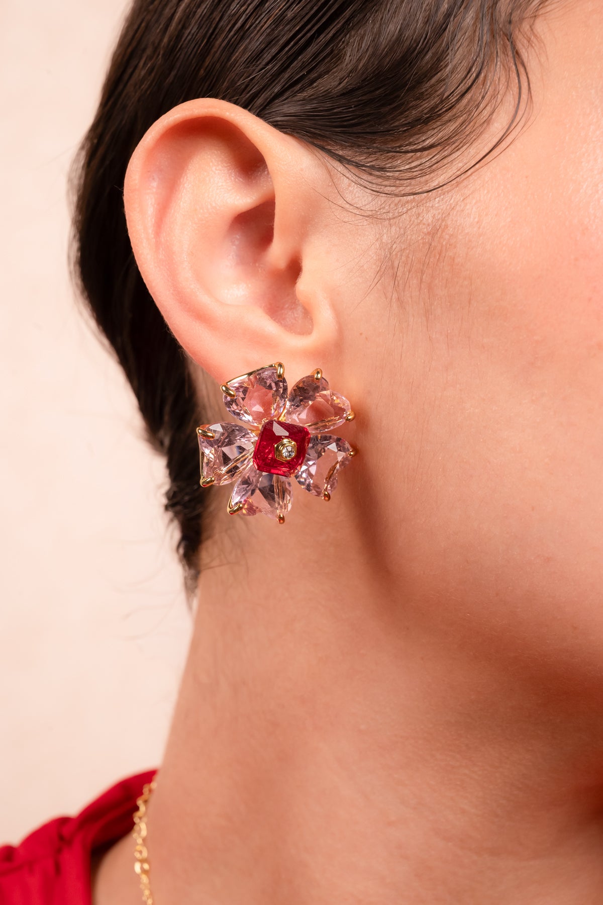 Crimson Bloom Statement Necklace Set