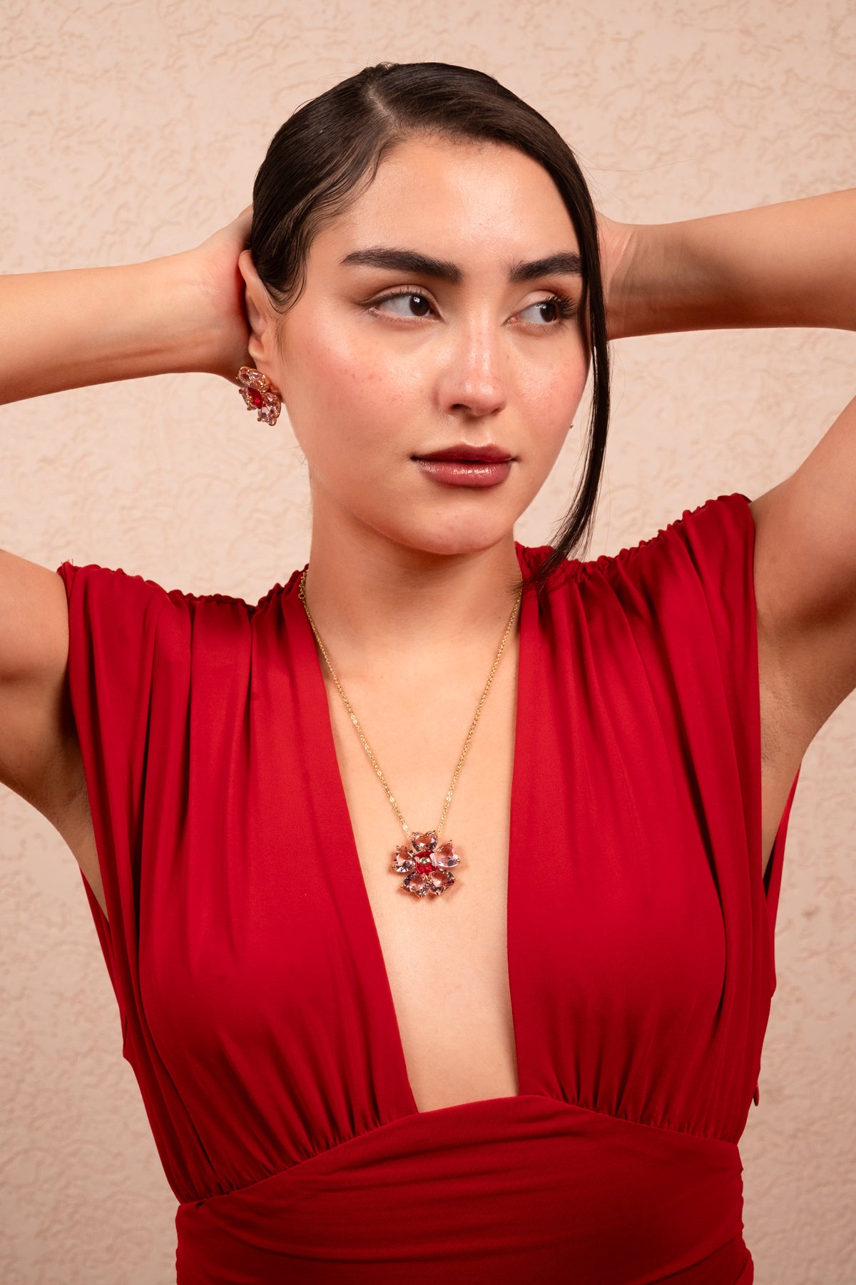 Crimson Bloom Statement Necklace Set