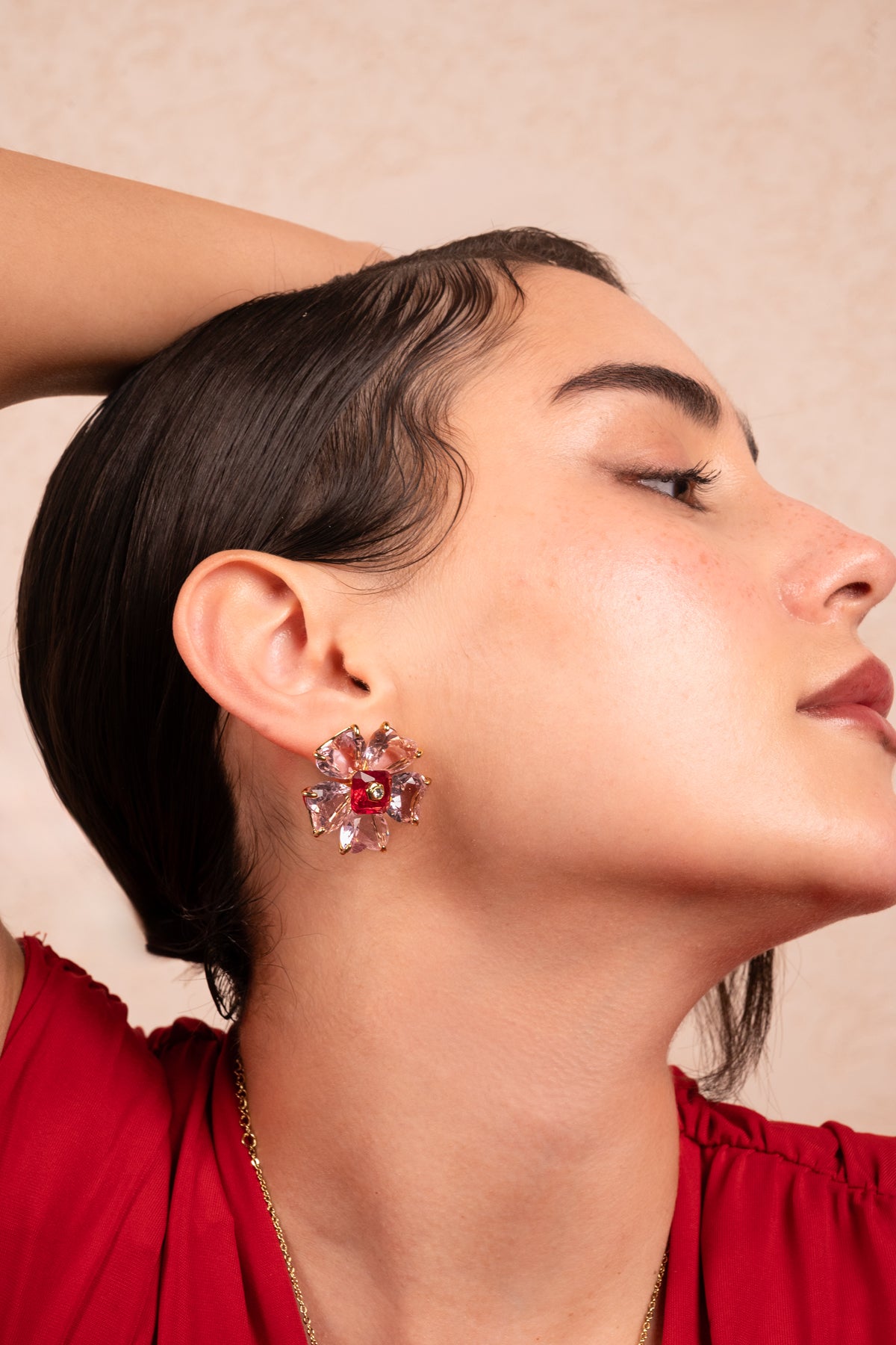 Crimson Bloom Statement Necklace Set