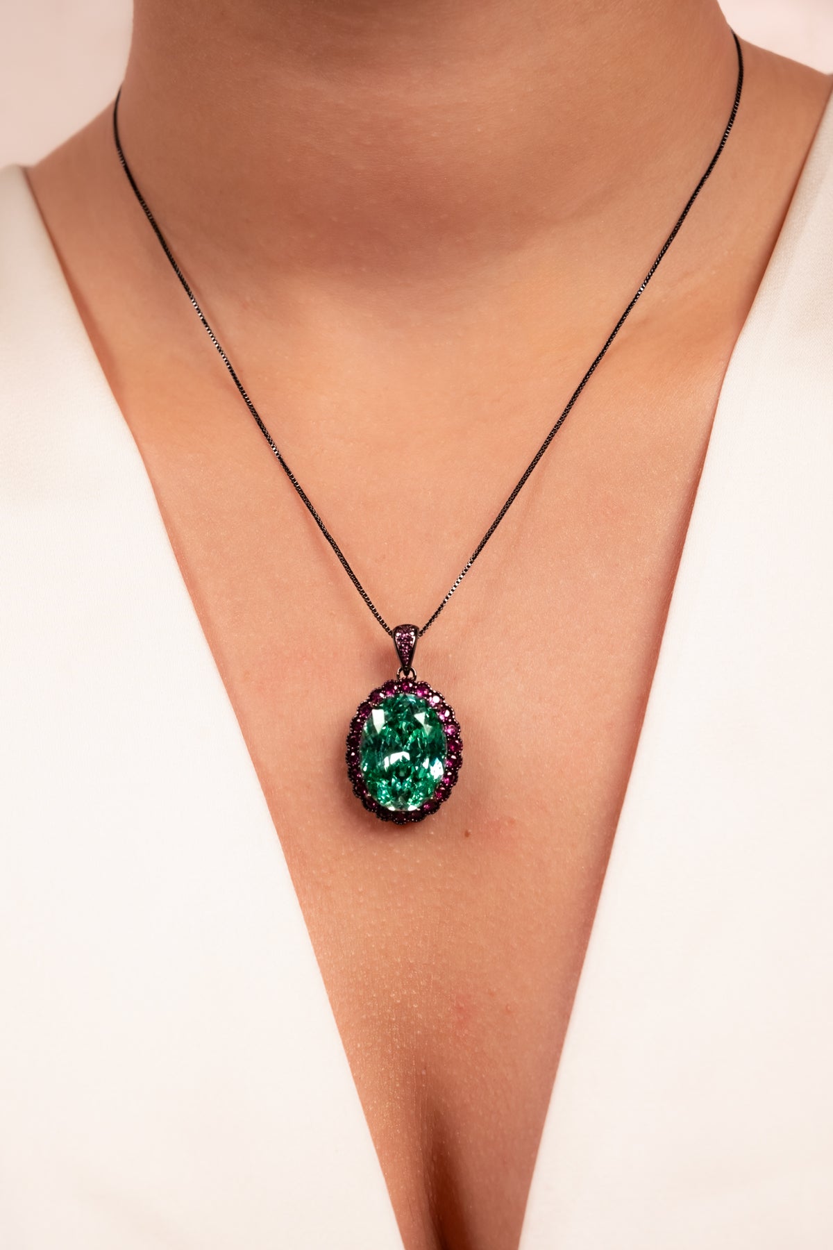 Emerald Halo Pendant Necklace