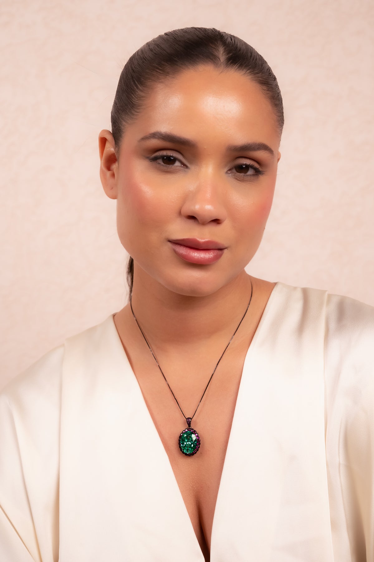 Emerald Halo Pendant Necklace