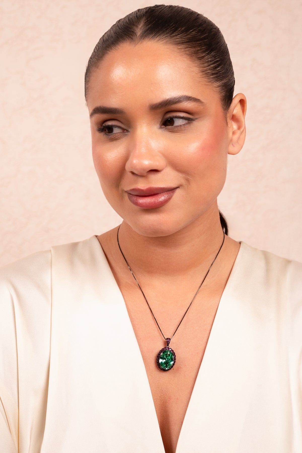 Emerald Halo Pendant Necklace