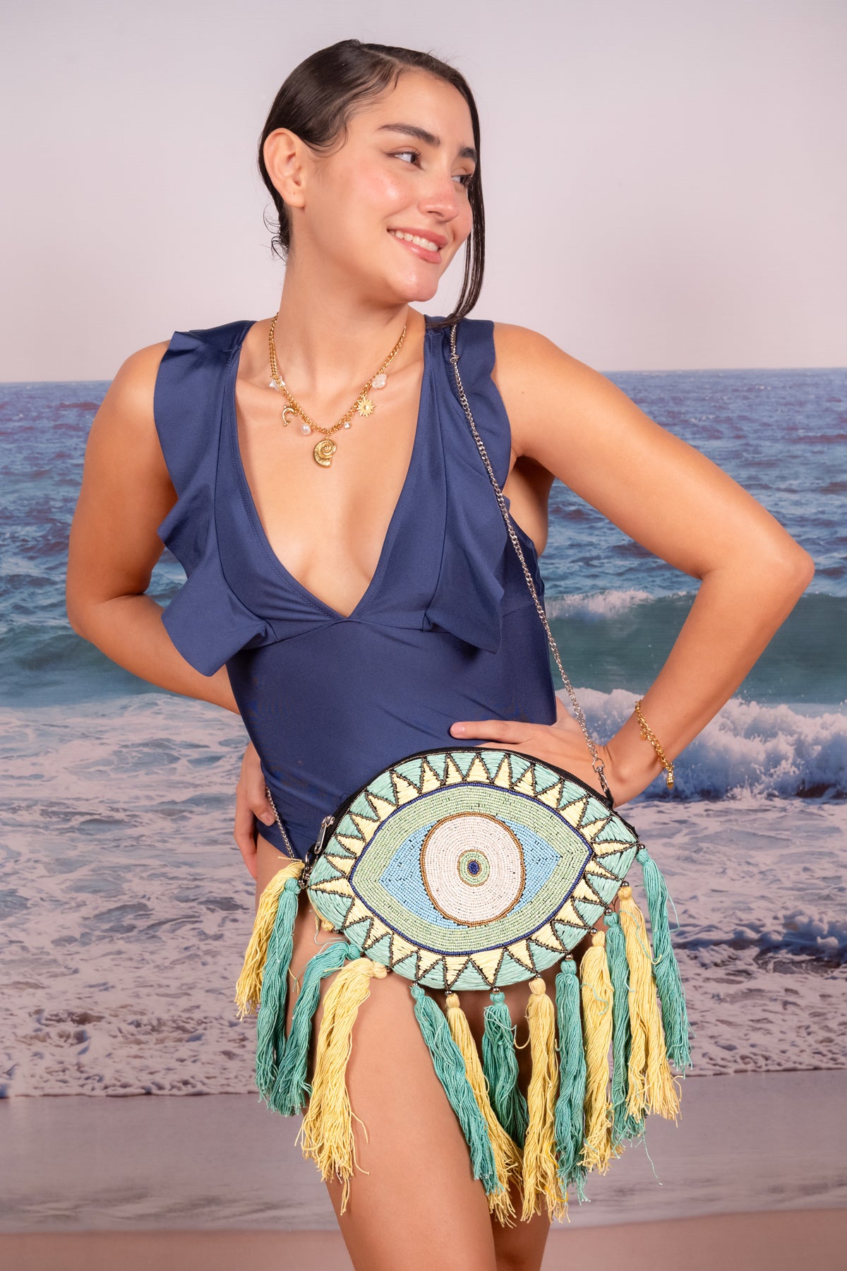 Evil Eye Beaded Statement Clutch