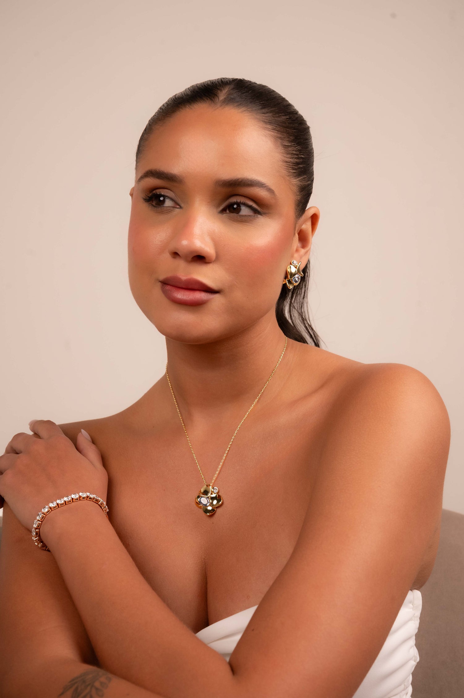 Golden Blossom Crystal Necklace Set