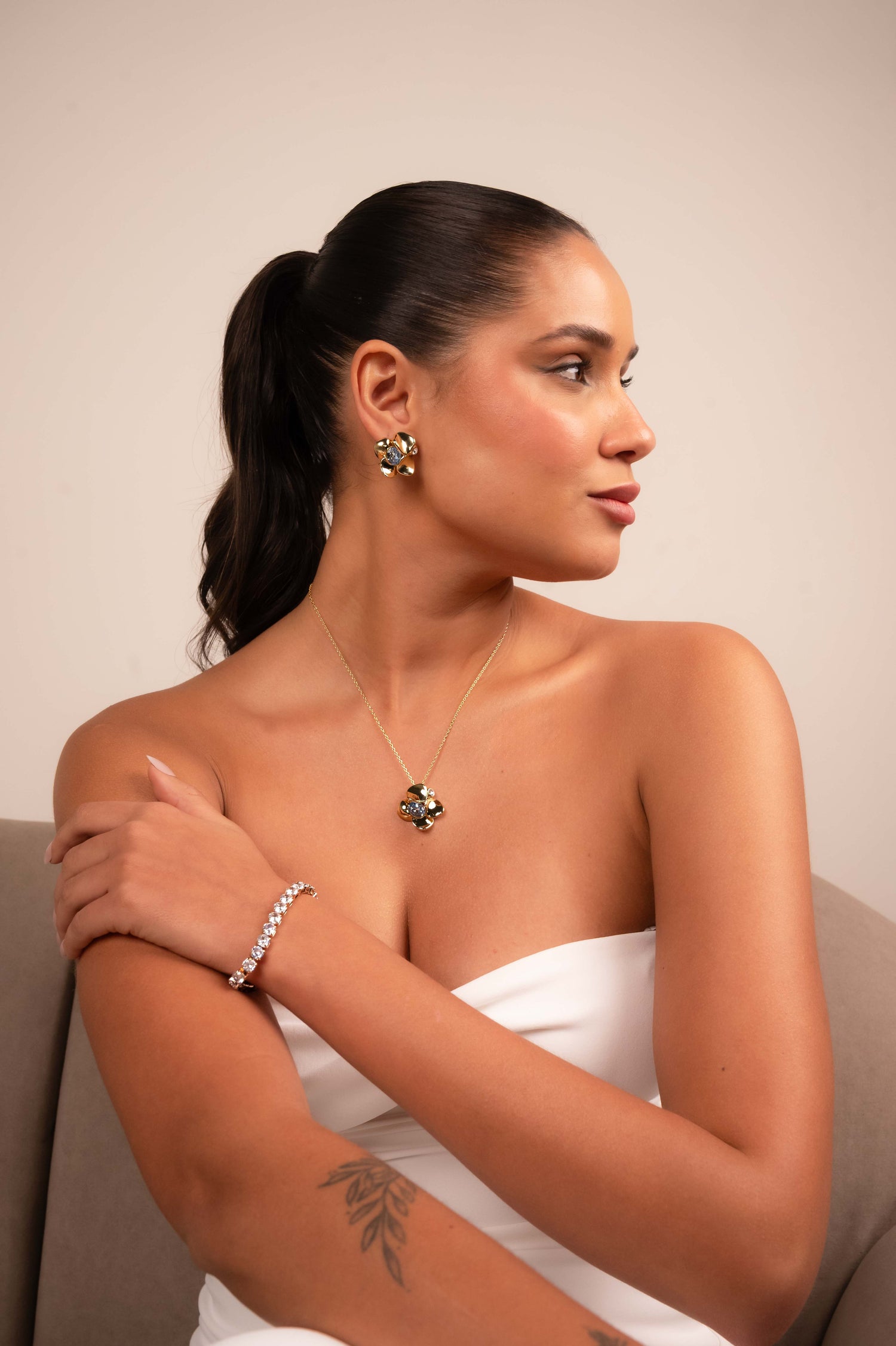 Golden Blossom Crystal Necklace Set