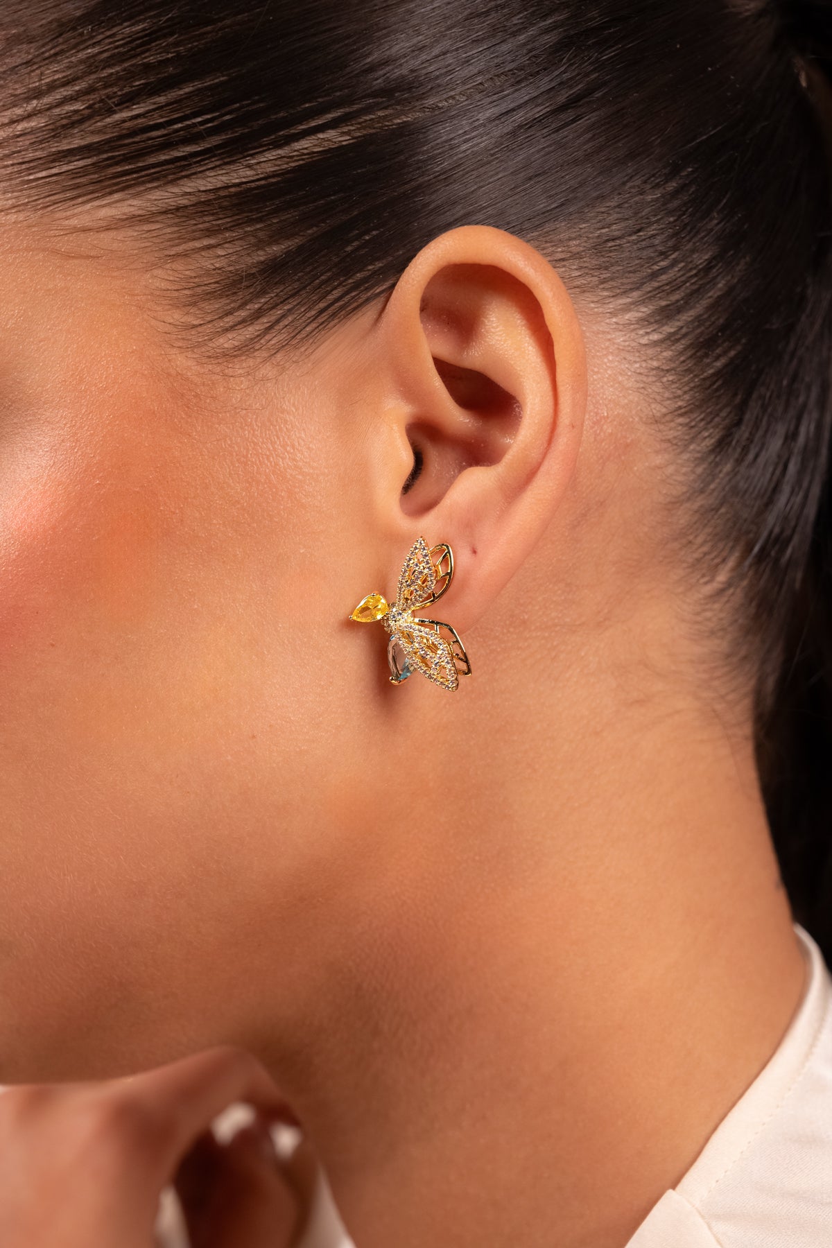 Golden Butterfly Crystal Stud Earrings