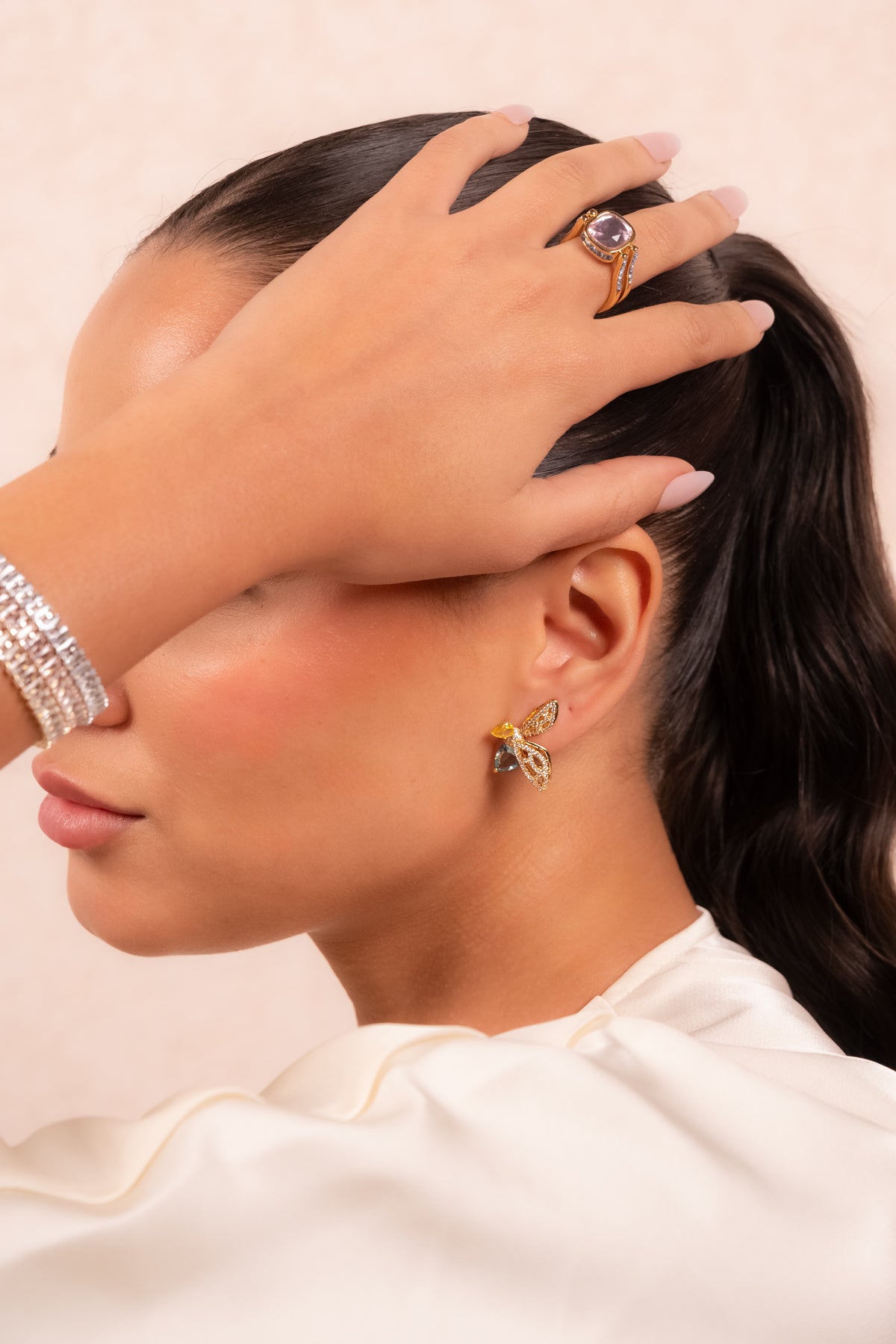 Golden Butterfly Crystal Stud Earrings