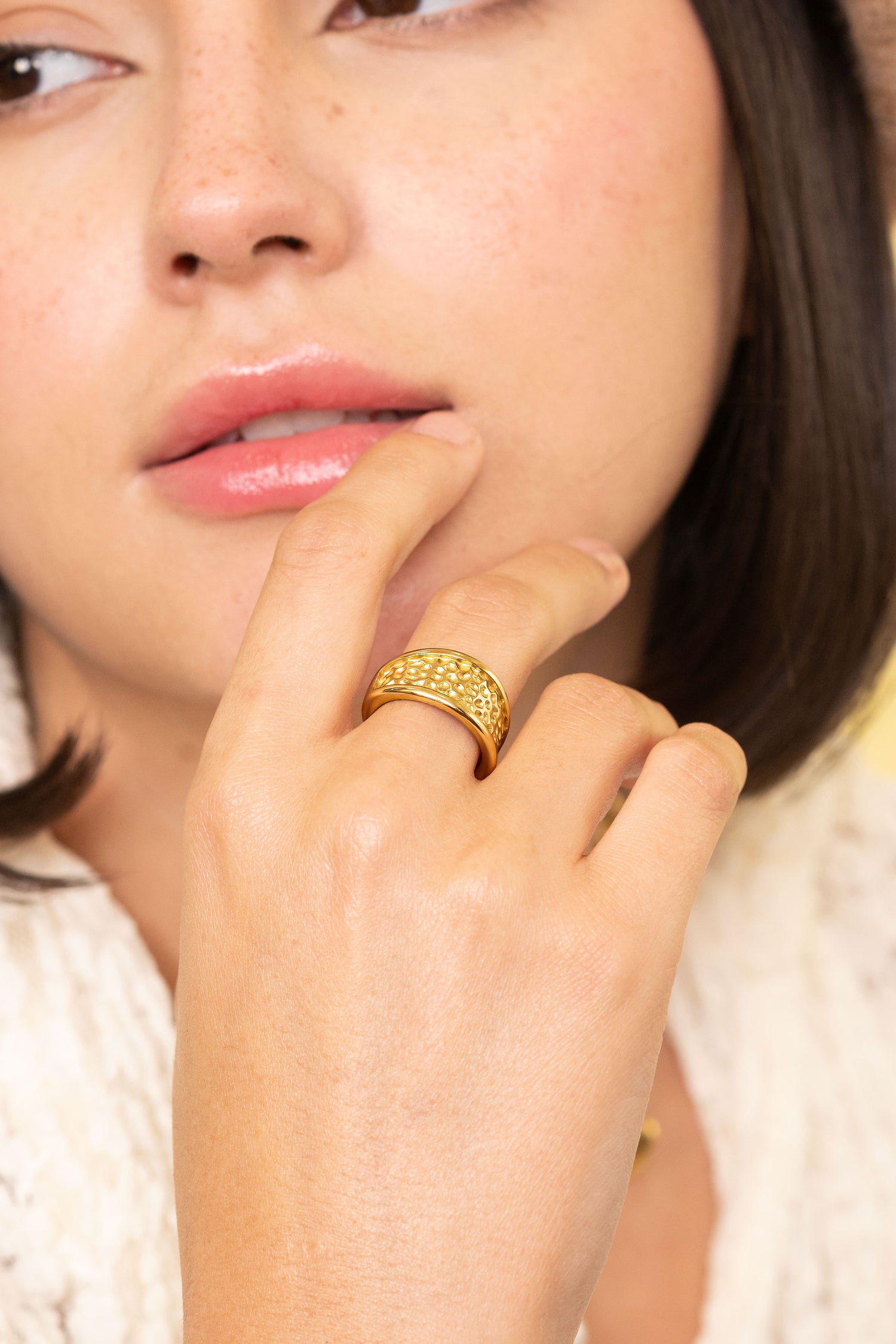Golden Halo Texture Statement Ring
