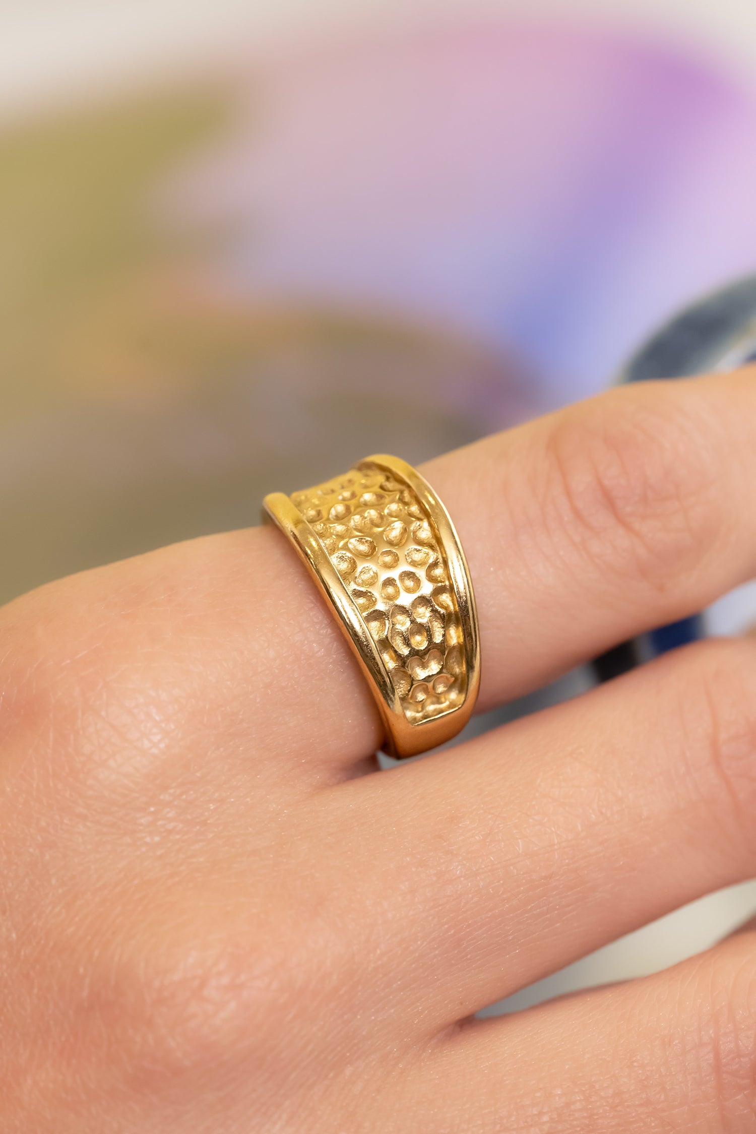 Golden Halo Texture Statement Ring