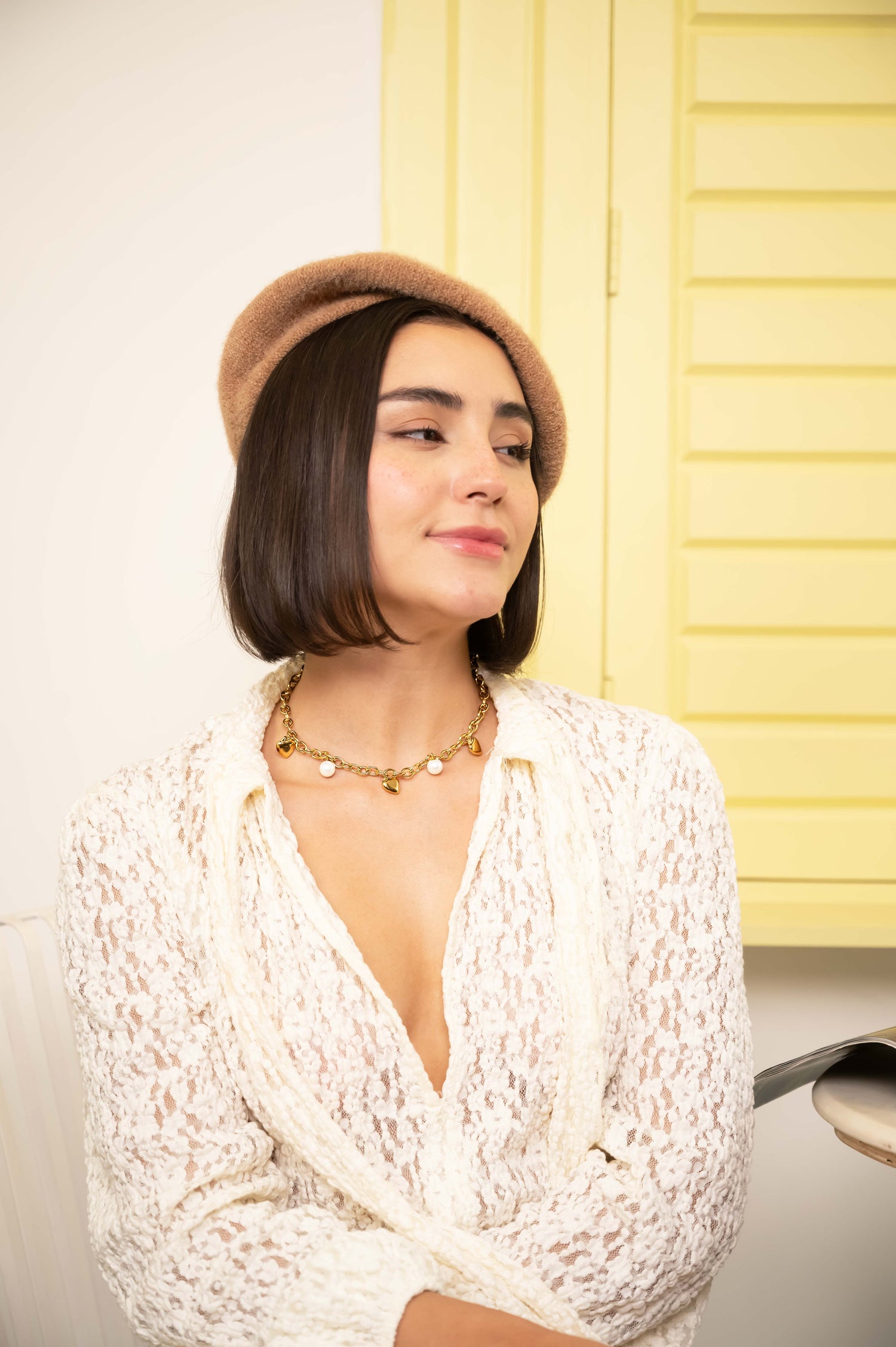 Golden Heart Pearl Charm Necklace