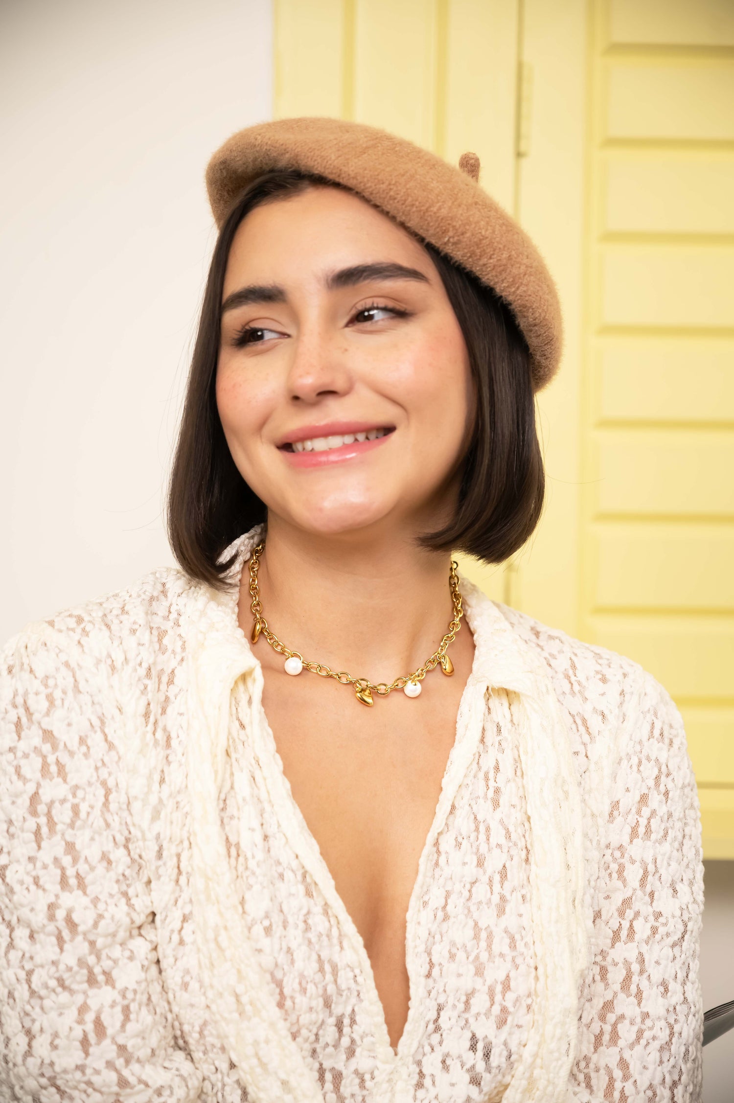 Golden Heart Pearl Charm Necklace
