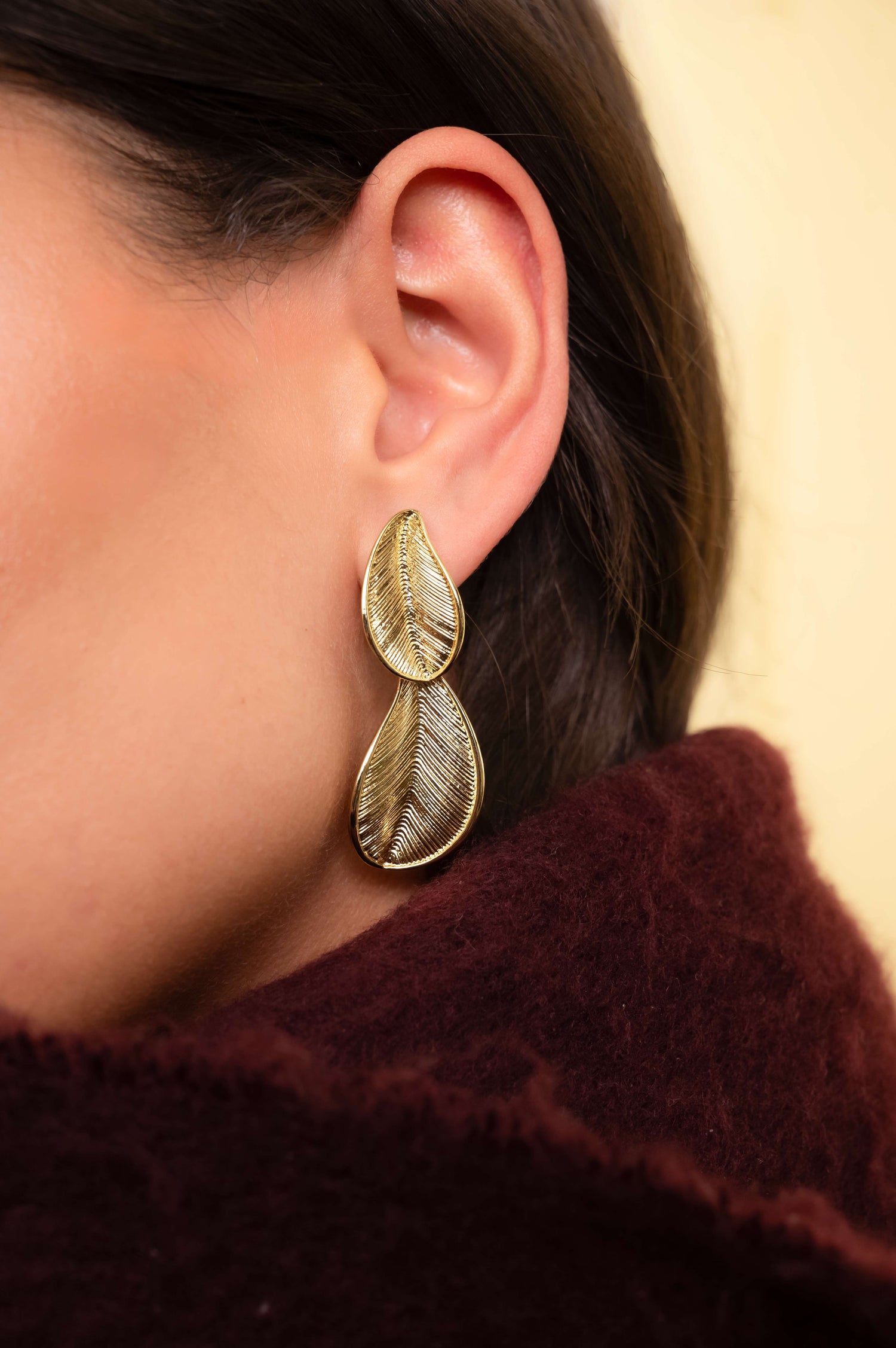 Golden Laurel Leaf Statement Necklace set