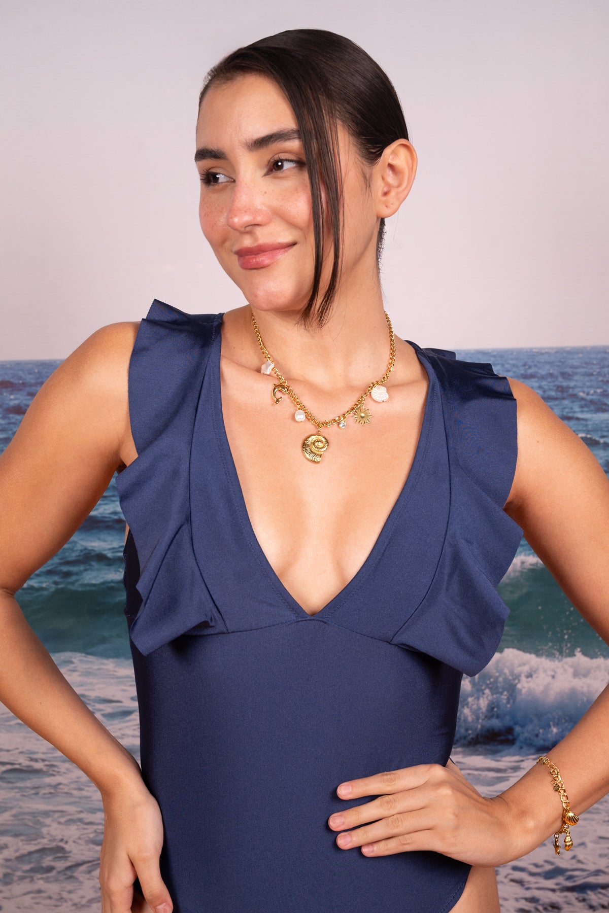 Golden Ocean Charm Statement Necklace