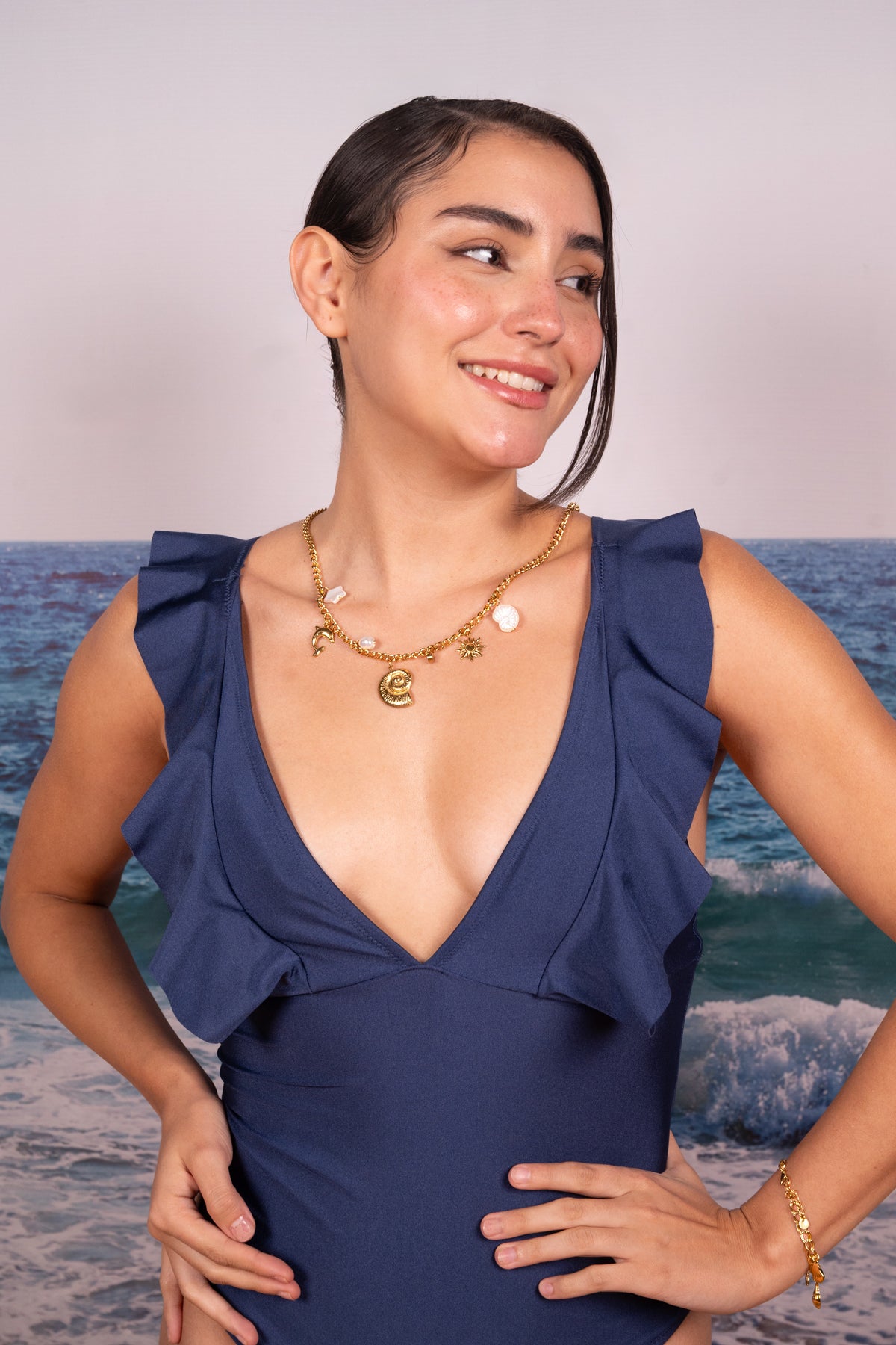Golden Ocean Charm Statement Necklace