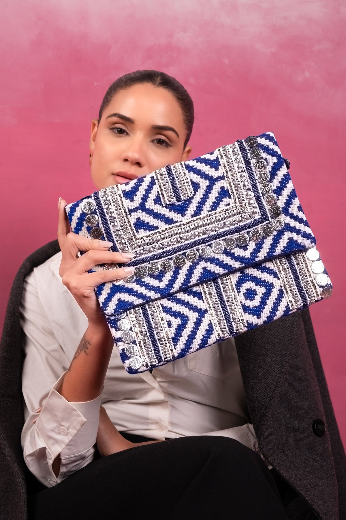 Indigo Nomad Coin Embellished Clutch