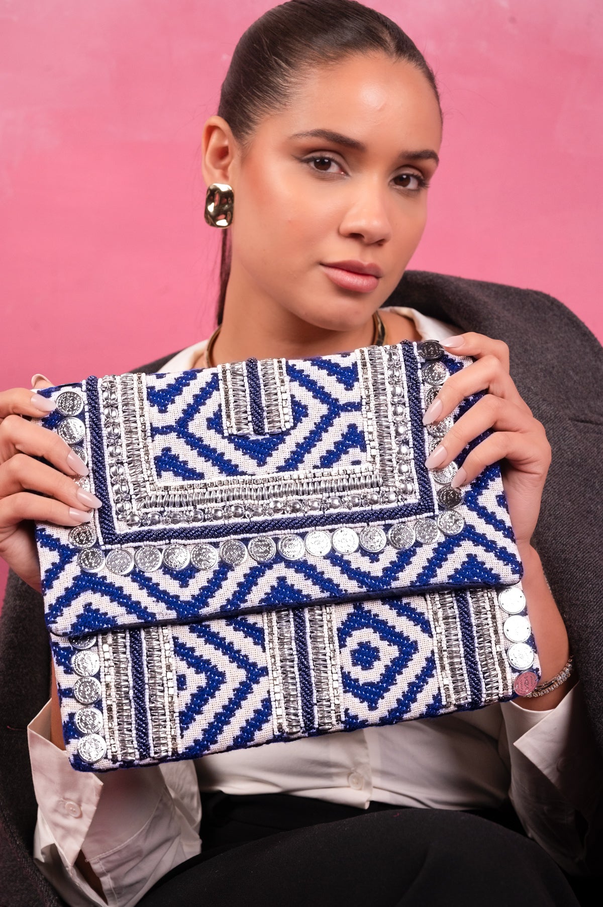 Indigo Nomad Coin Embellished Clutch