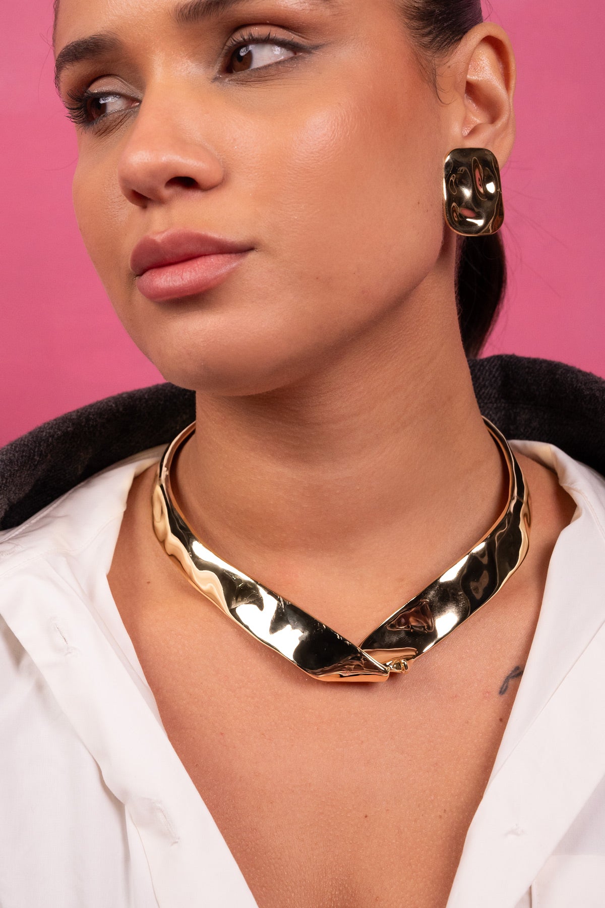 Molten Gold Collar Statement Necklace Set
