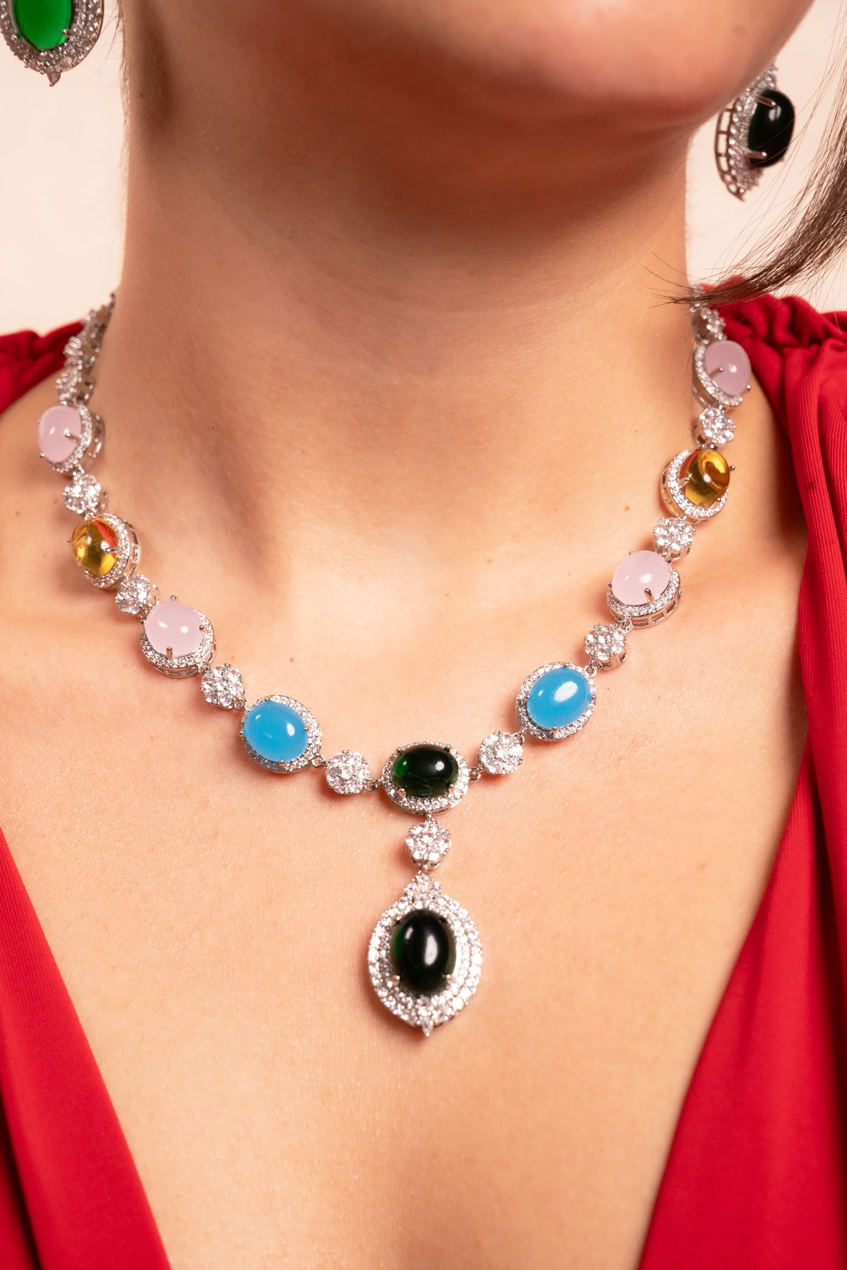 Opulent Emerald Drop Necklace Set