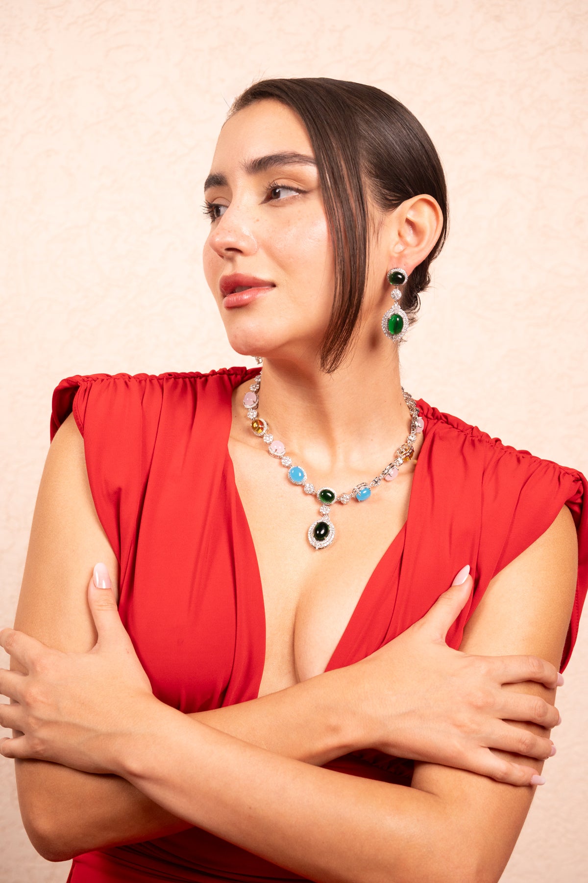 Opulent Emerald Drop Necklace Set
