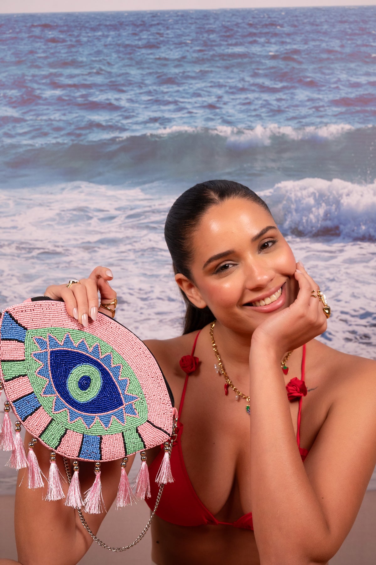 Pink Aura Evil Eye Beaded Crossbody