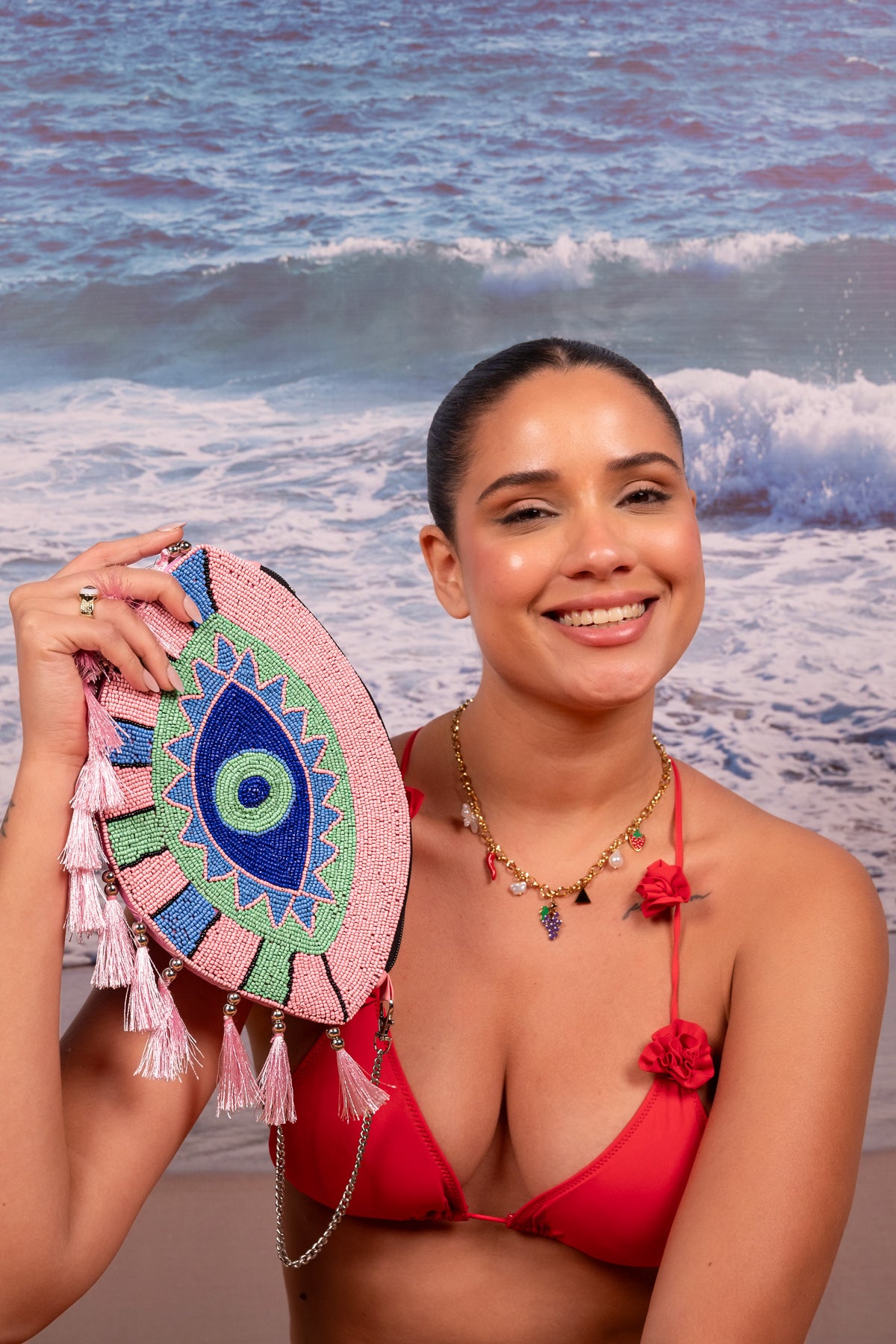 Pink Aura Evil Eye Beaded Crossbody