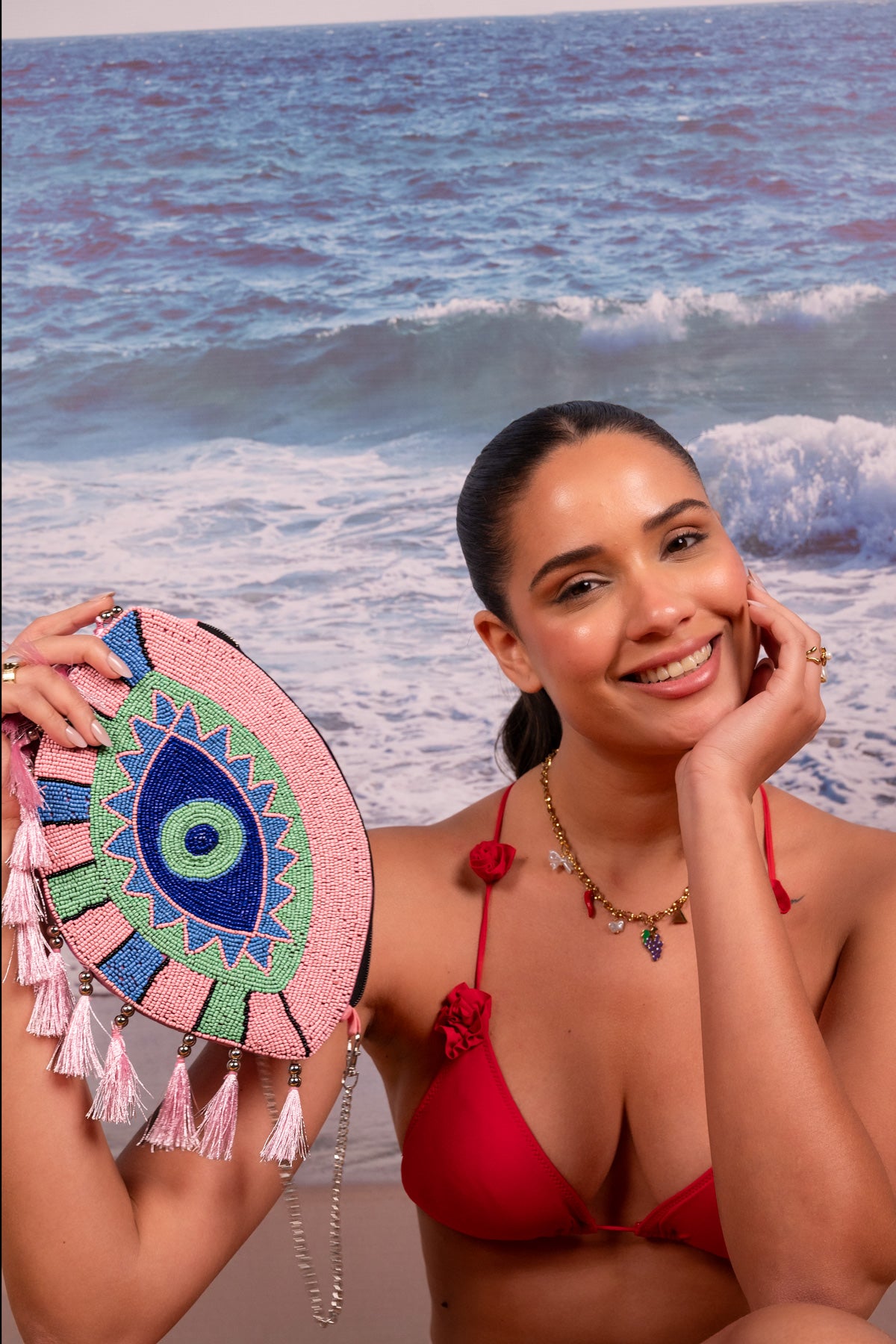 Pink Aura Evil Eye Beaded Crossbody