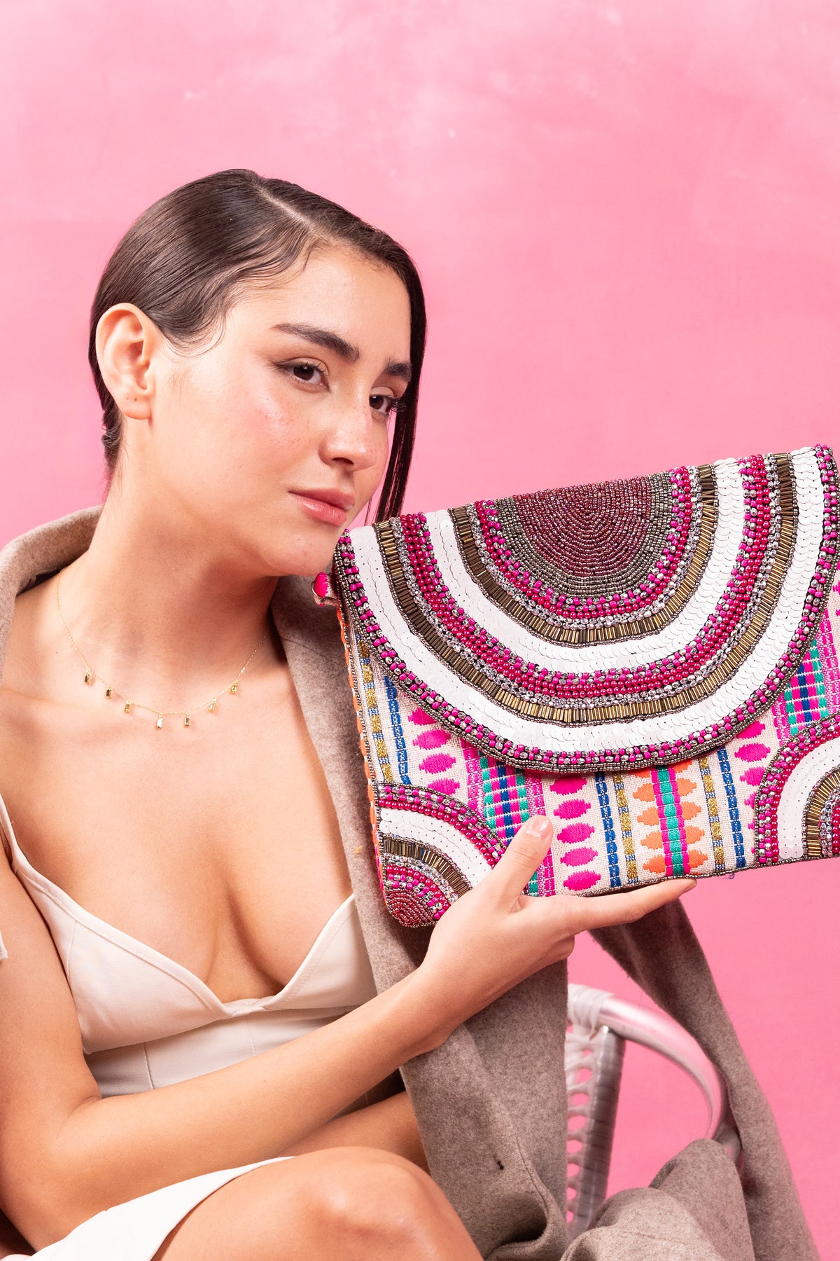 Pink Aura Luxe Beaded Clutch