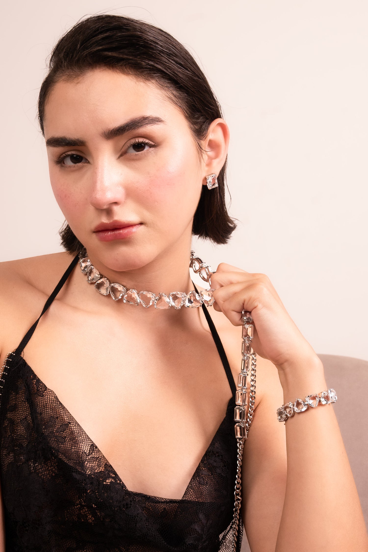 Radiant Crystal Heart Choker Set