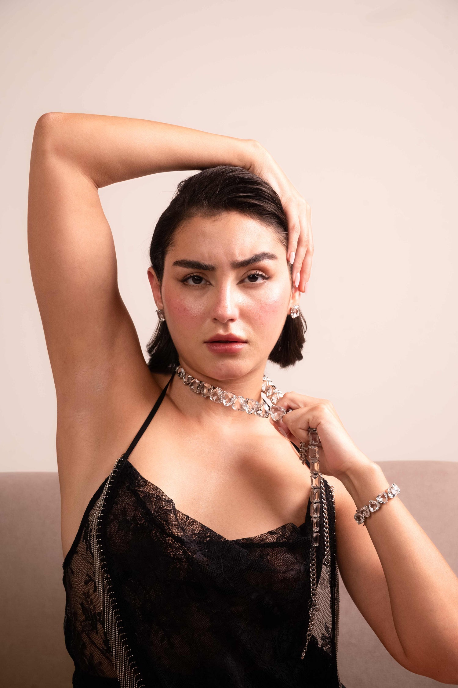 Radiant Crystal Heart Choker Set