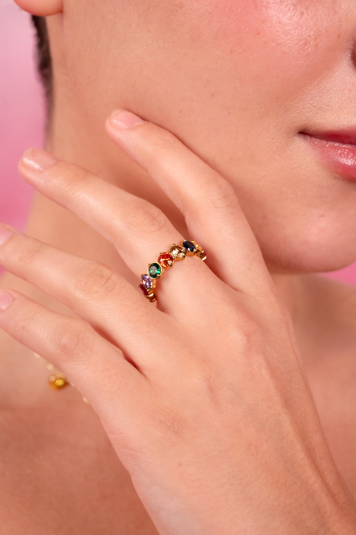 Rainbow Luxe Gemstone Band Ring