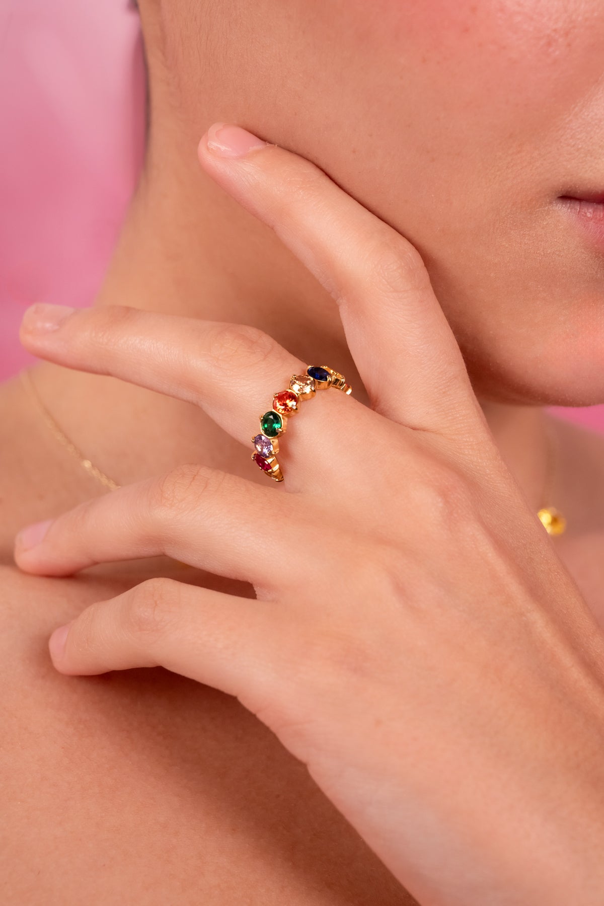 Rainbow Luxe Gemstone Band Ring