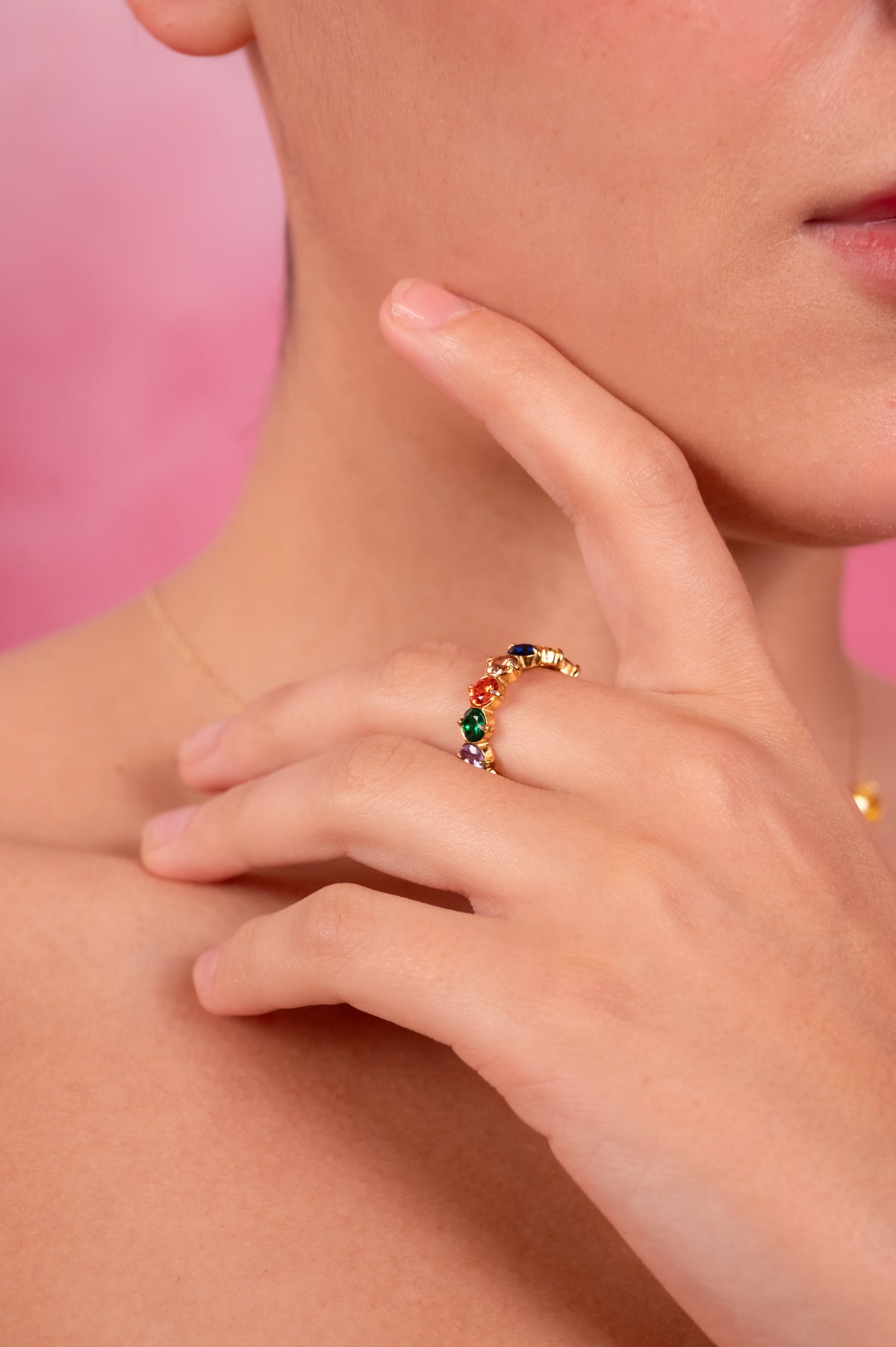 Rainbow Luxe Gemstone Band Ring