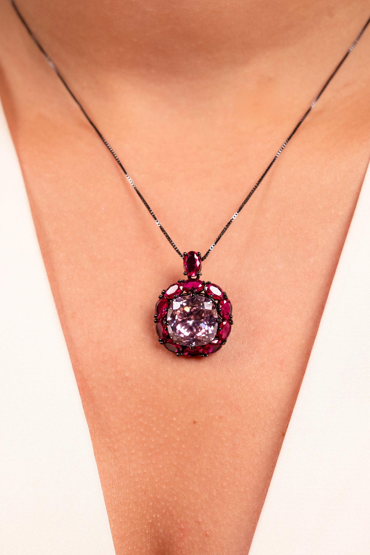 Rose Aura Crystal Pendant Necklace