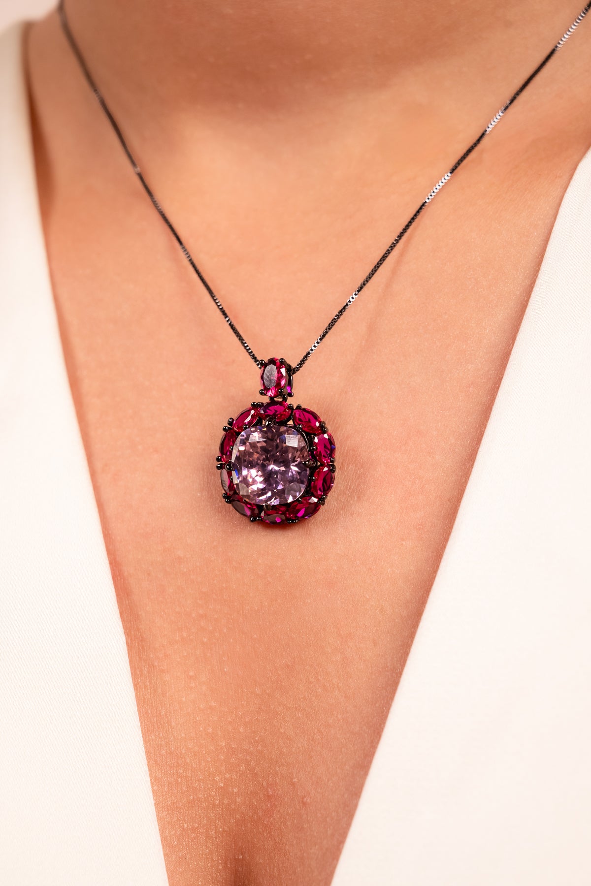 Rose Aura Crystal Pendant Necklace