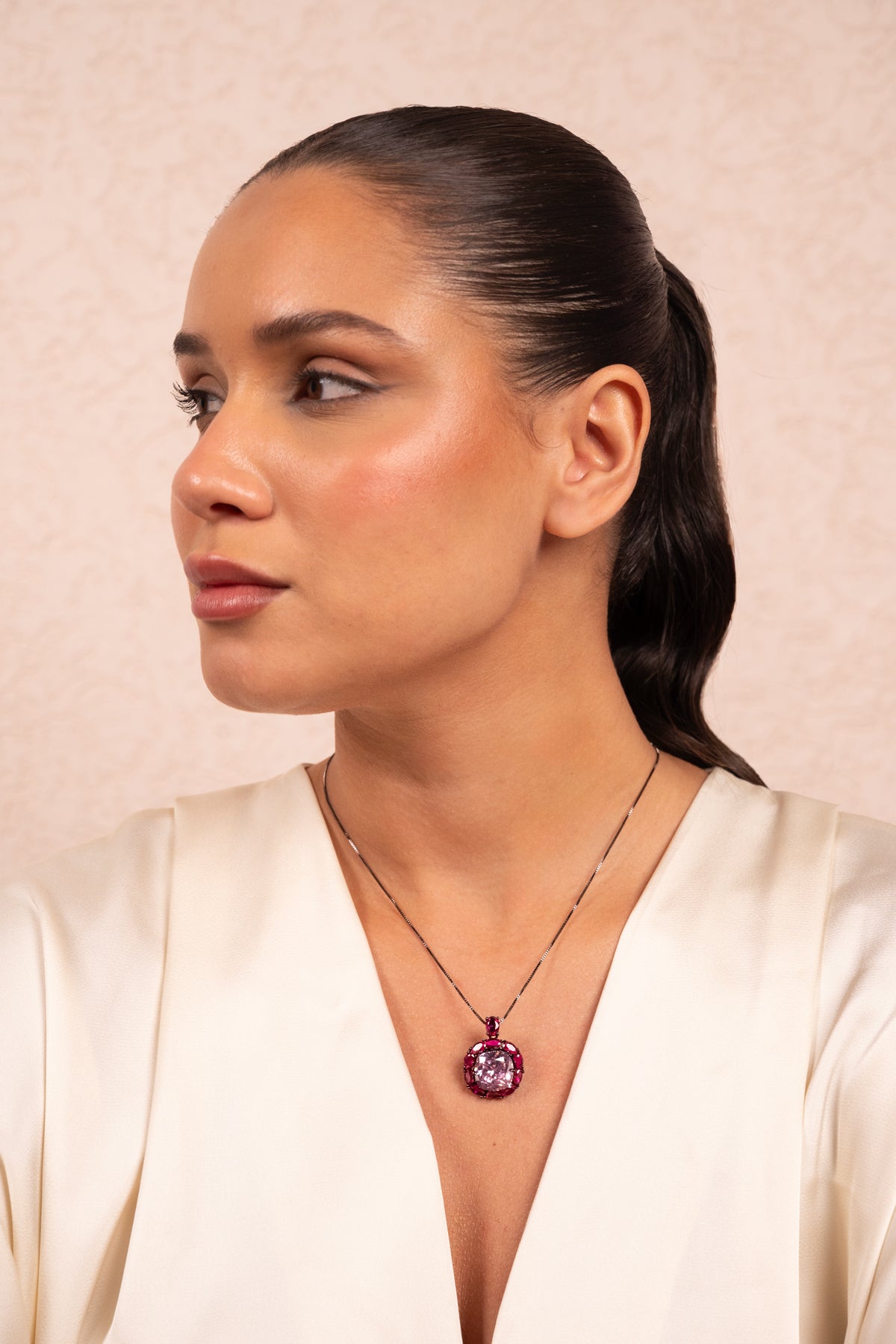 Rose Aura Crystal Pendant Necklace