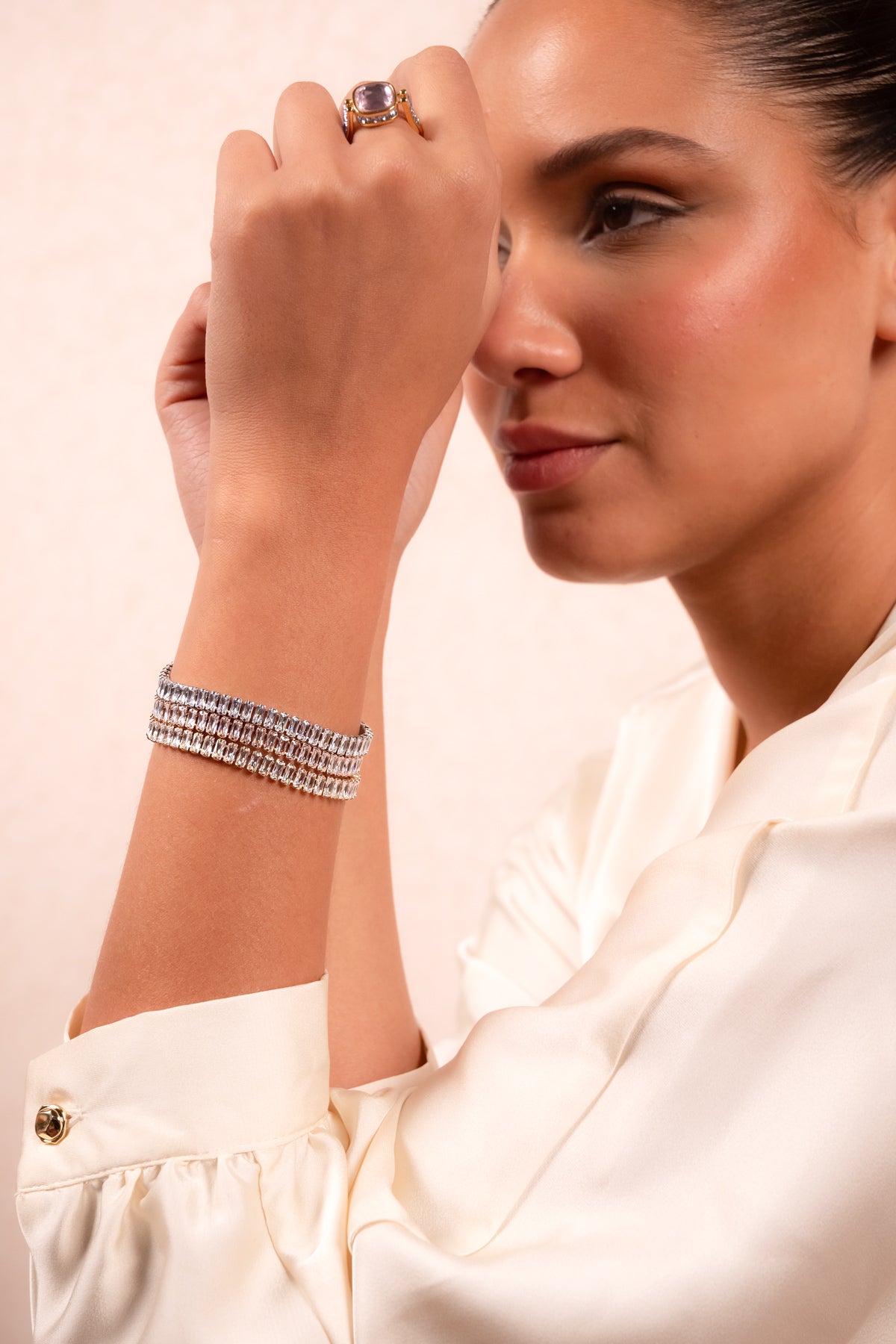 Triple Row Crystal Tennis Cuff Bracelet