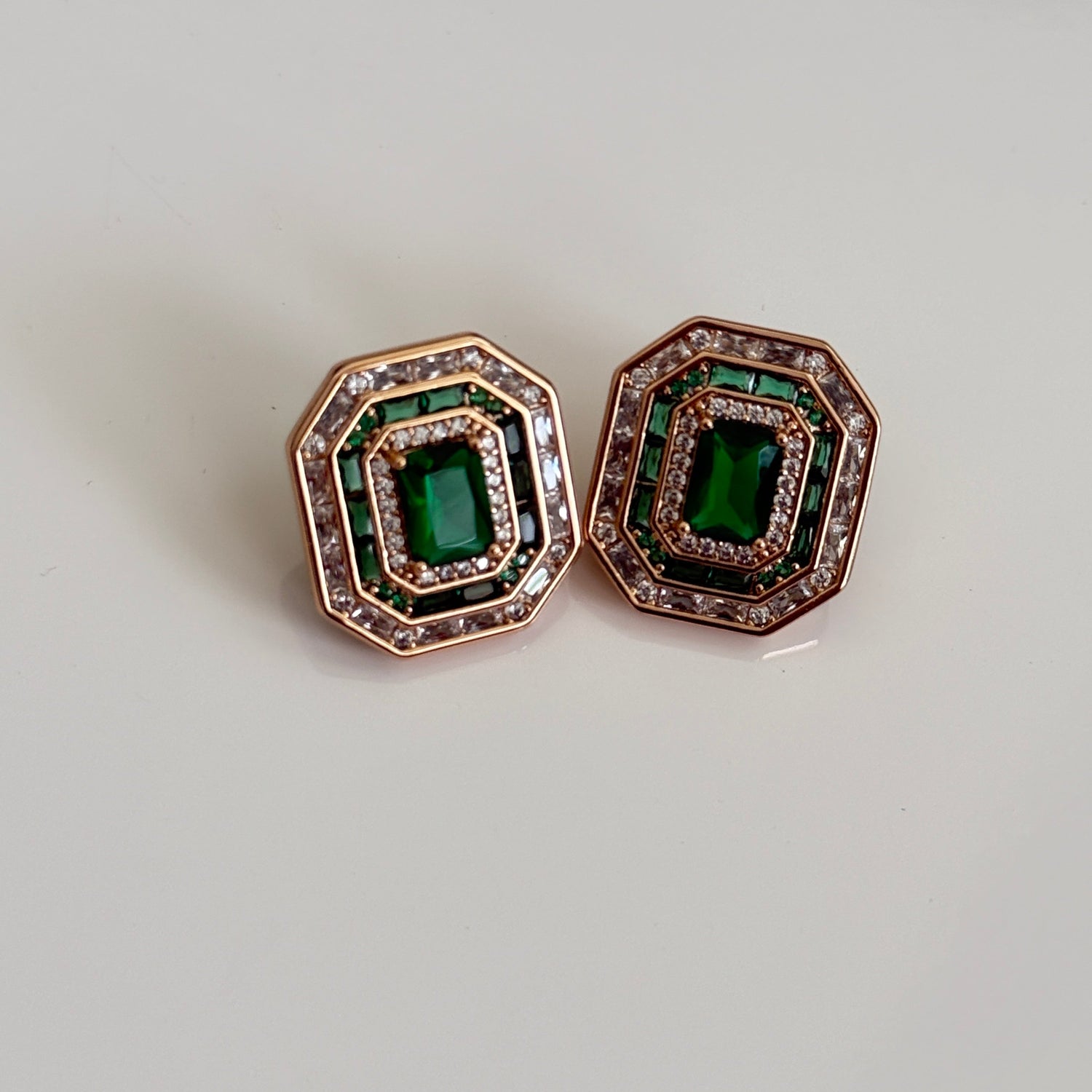 Emerald Radiance Art Deco Studs