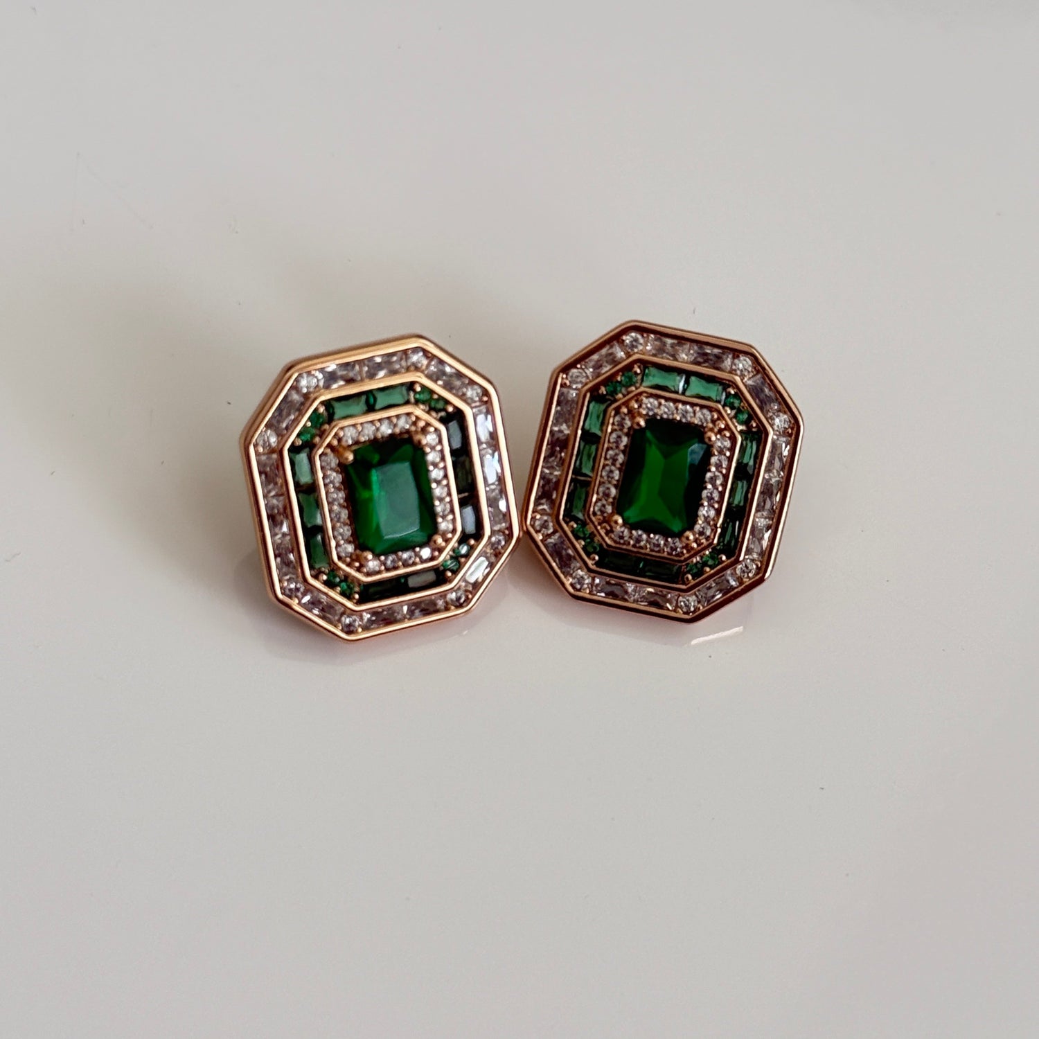 Emerald Radiance Art Deco Studs