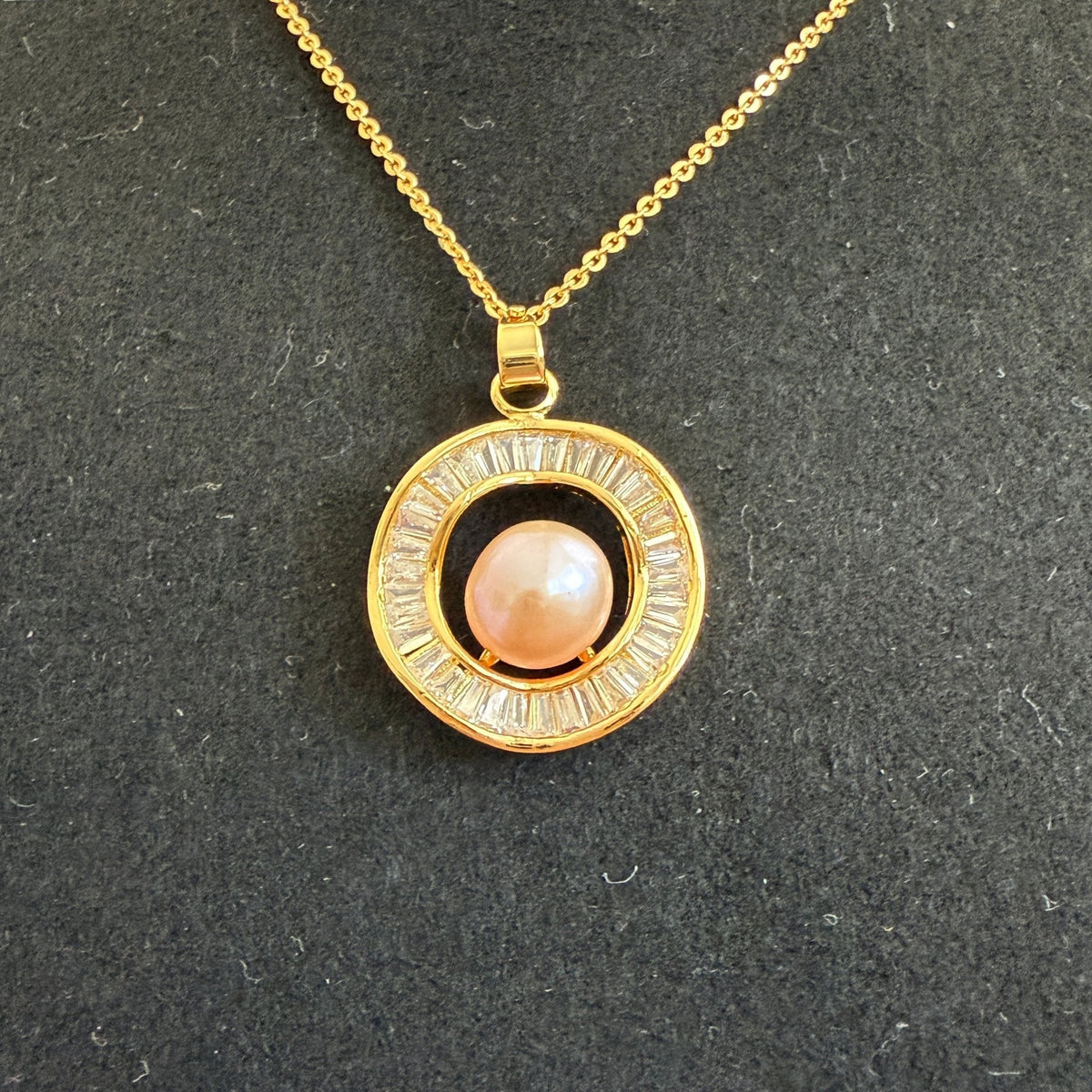Blush Aura Set – Pink Pearl Halo Pendant & Earrings in Gold Finish - Vinni’s Jewelry