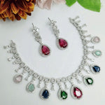 Celestial Multi - Gem Teardrop Necklace Set – American Diamond Luxury - Vinni’s Jewelry