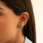 Celestial Star Black Enamel Stud Earrings | Gold - Plated Minimalist Earrings - Vinni’s Jewelry