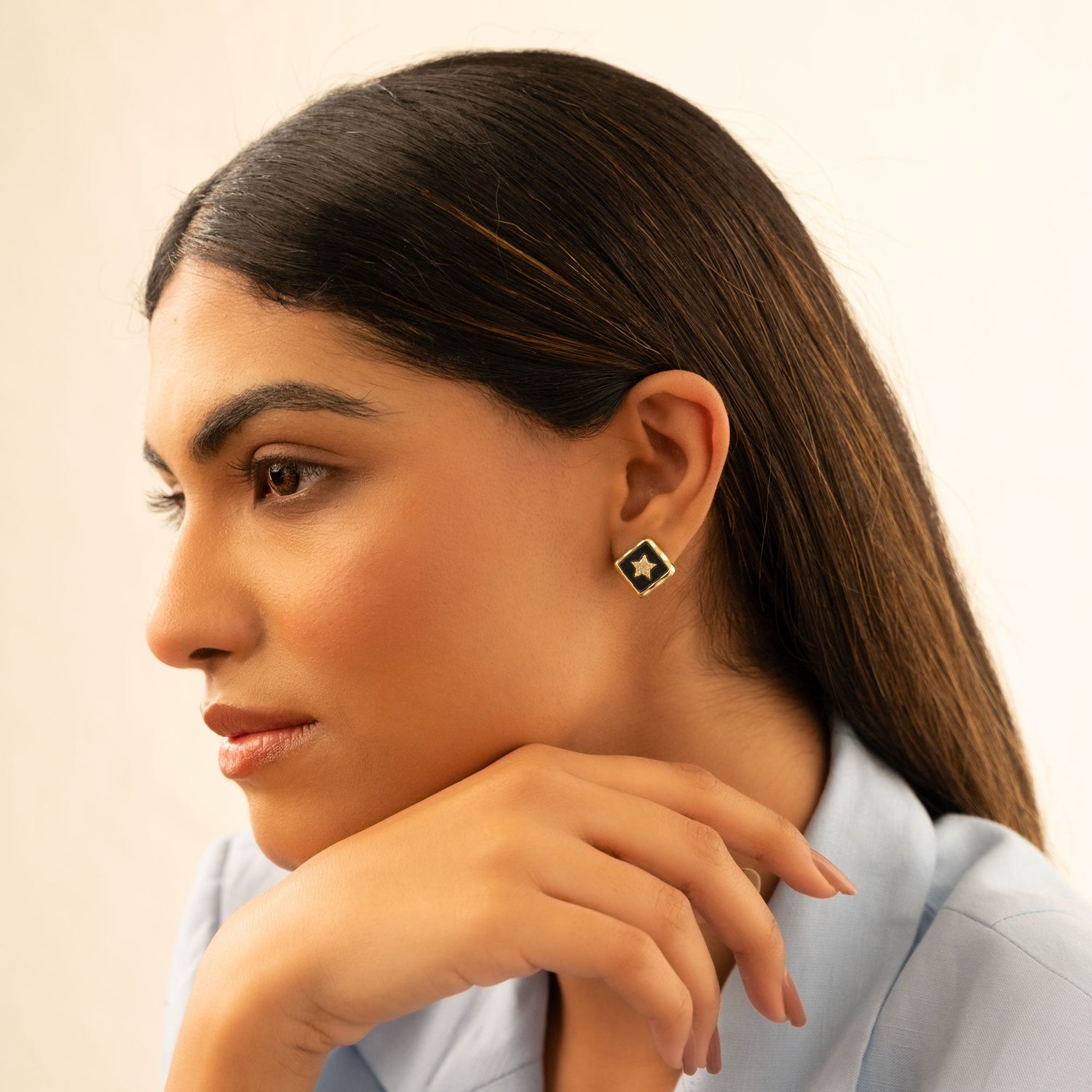 Celestial Star Black Enamel Stud Earrings | Gold - Plated Minimalist Earrings - Vinni’s Jewelry